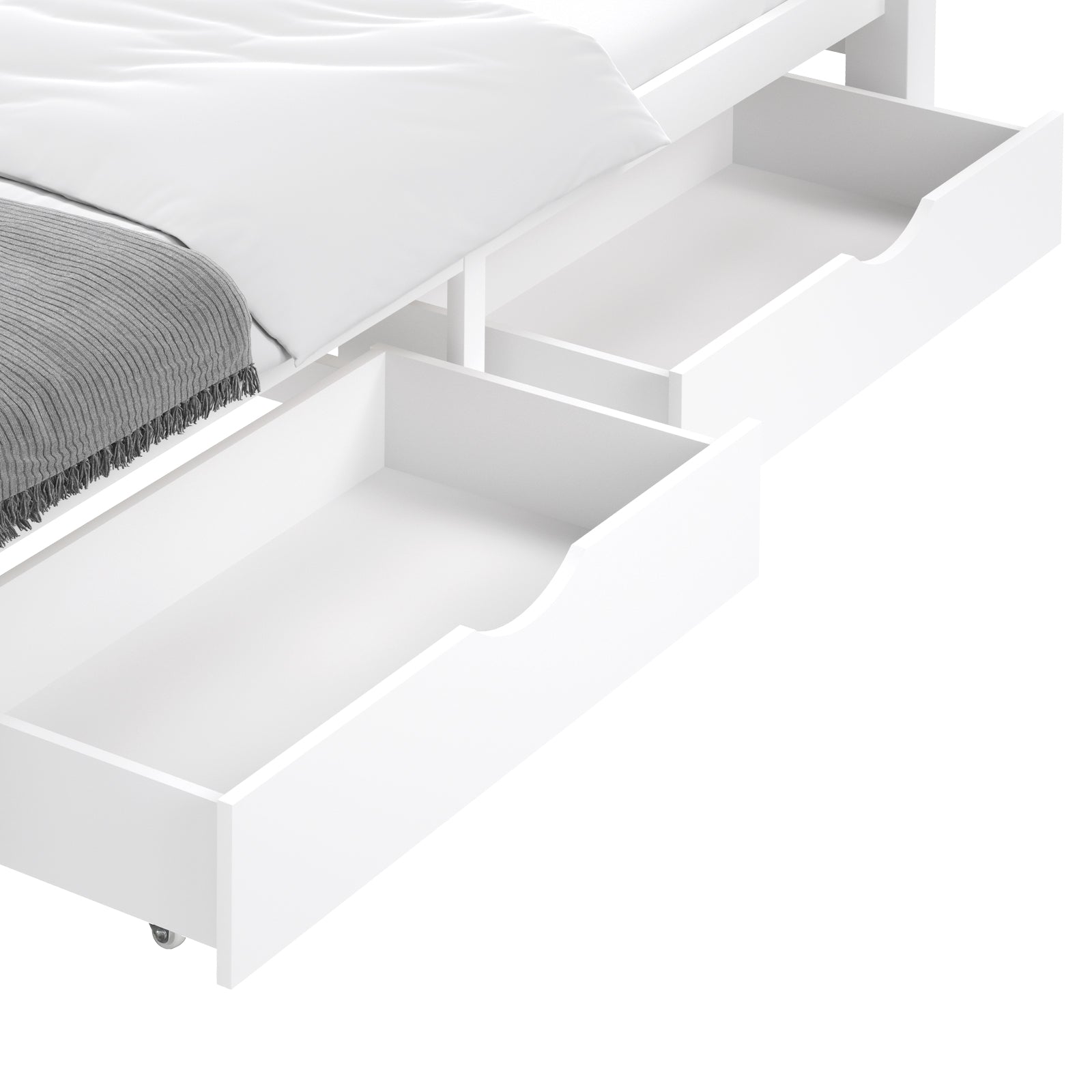 Oikiture Storage Drawers Trundle for Wooden Bed Frame Base Timber White 2X - Sunyee