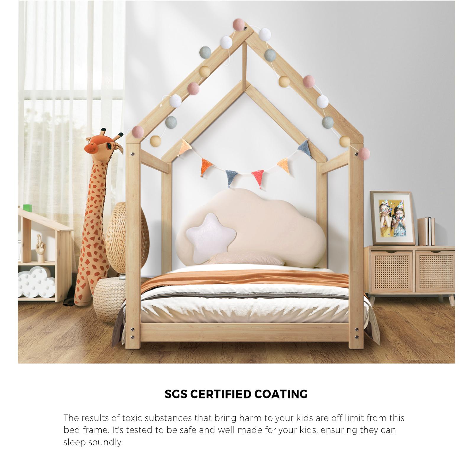 Oikiture Kids Bed Frame With Single Mattress Set House Style Wooden - Sunyee
