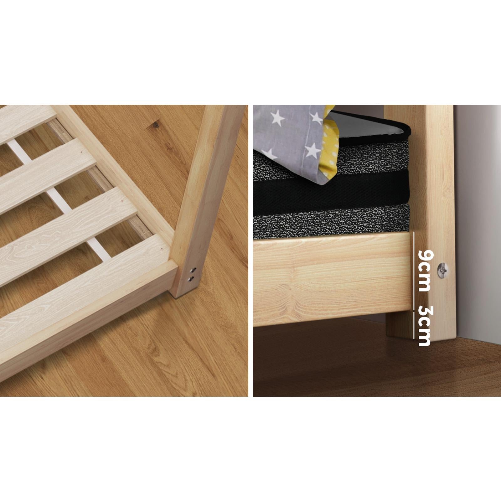 Oikiture Kids Bed Frame With Single Mattress Set House Style Wooden - Sunyee
