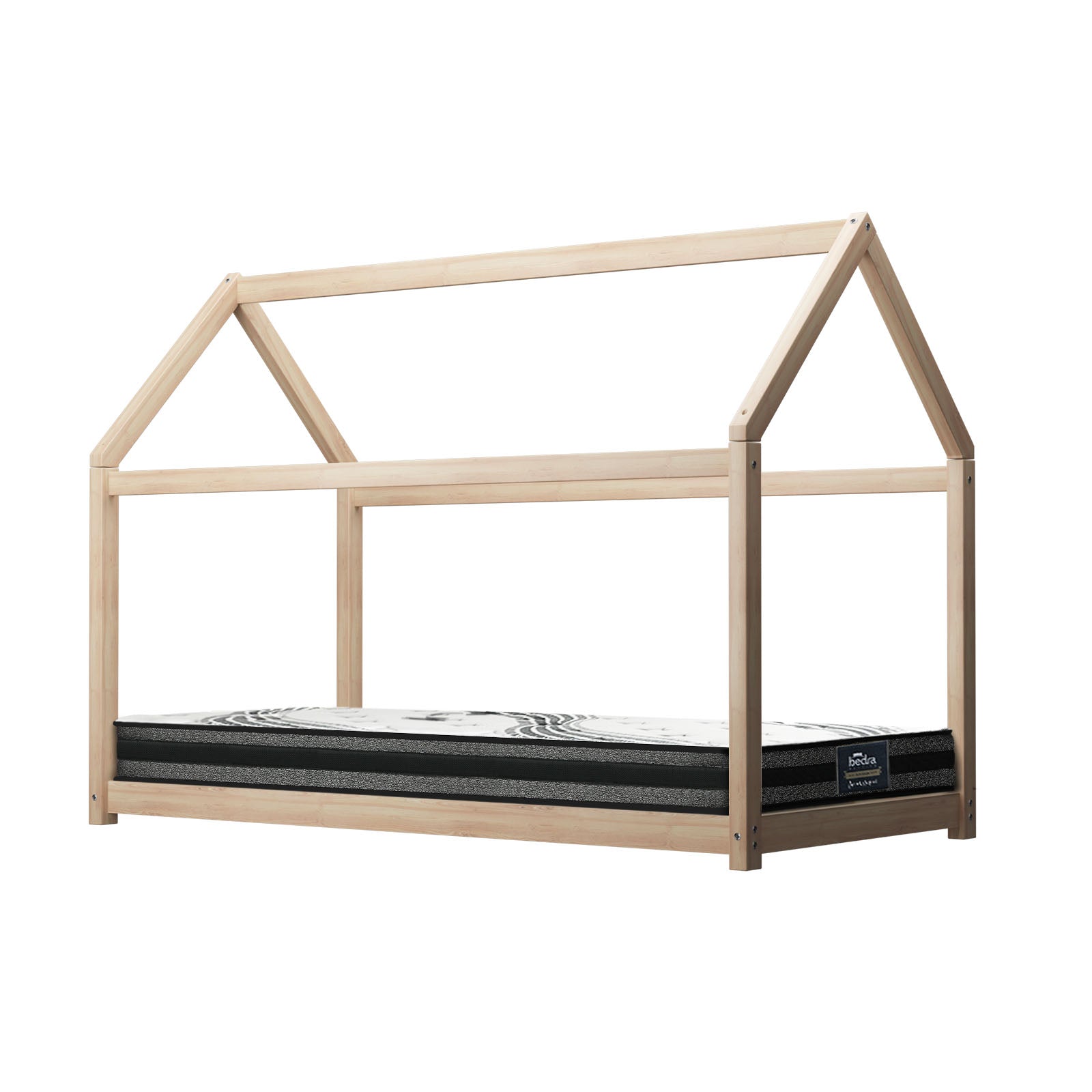 Oikiture Kids Bed Frame With Single Mattress Set House Style Wooden - Sunyee