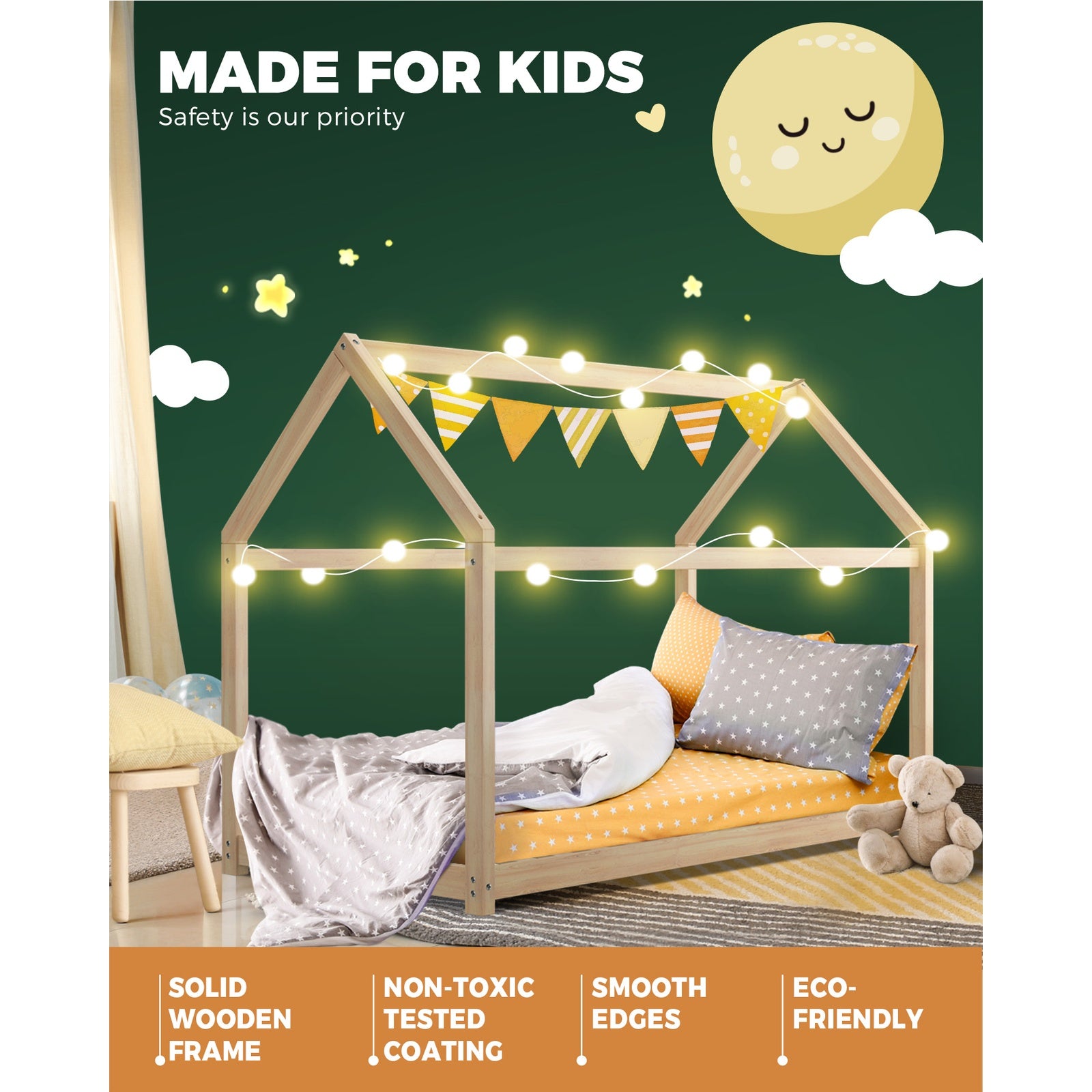 Oikiture Wooden Bed Frame Single Wood Mattress Base Pine Timber Platform - Sunyee