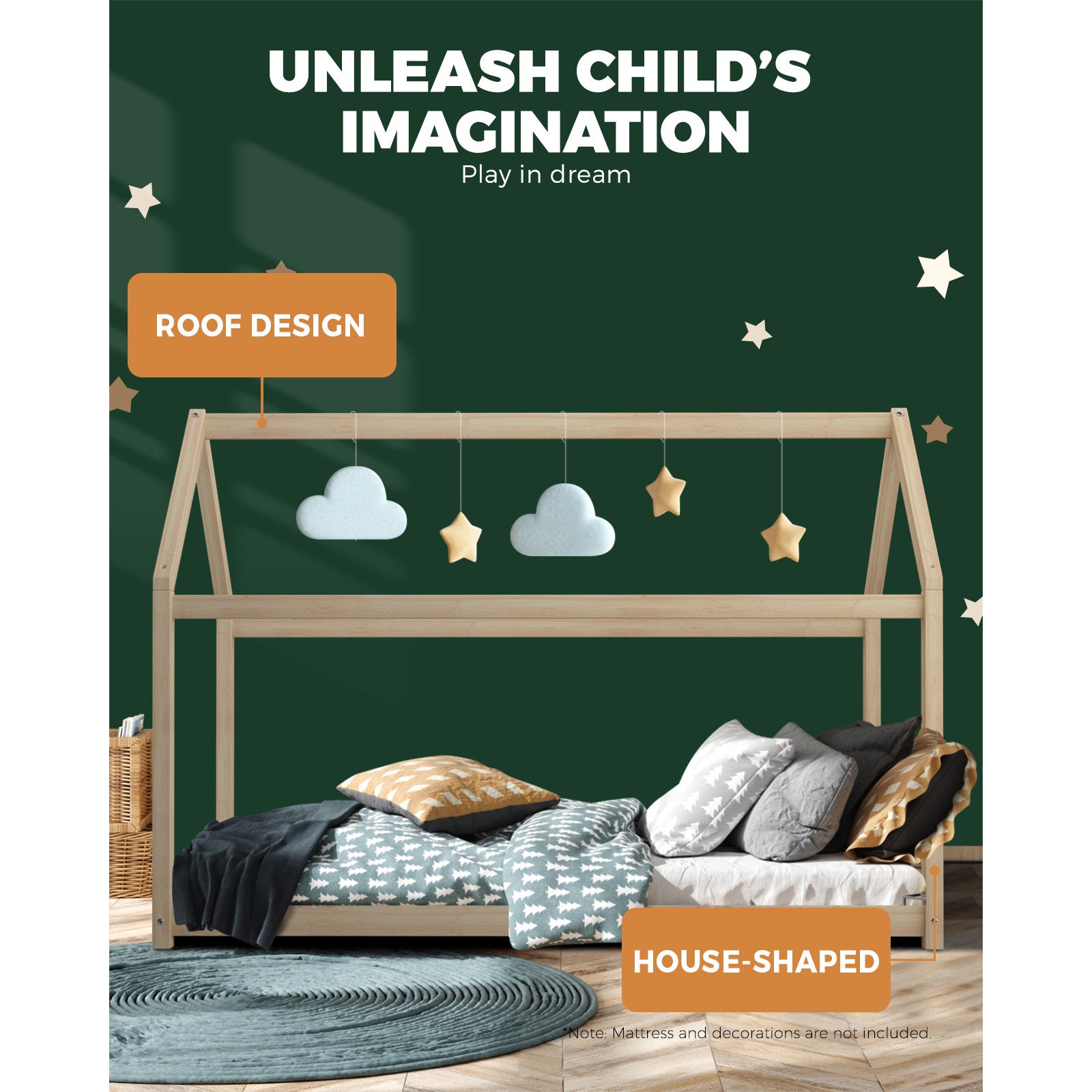 Oikiture Wooden Bed Frame Single Wood Mattress Base Pine Timber Platform - Sunyee