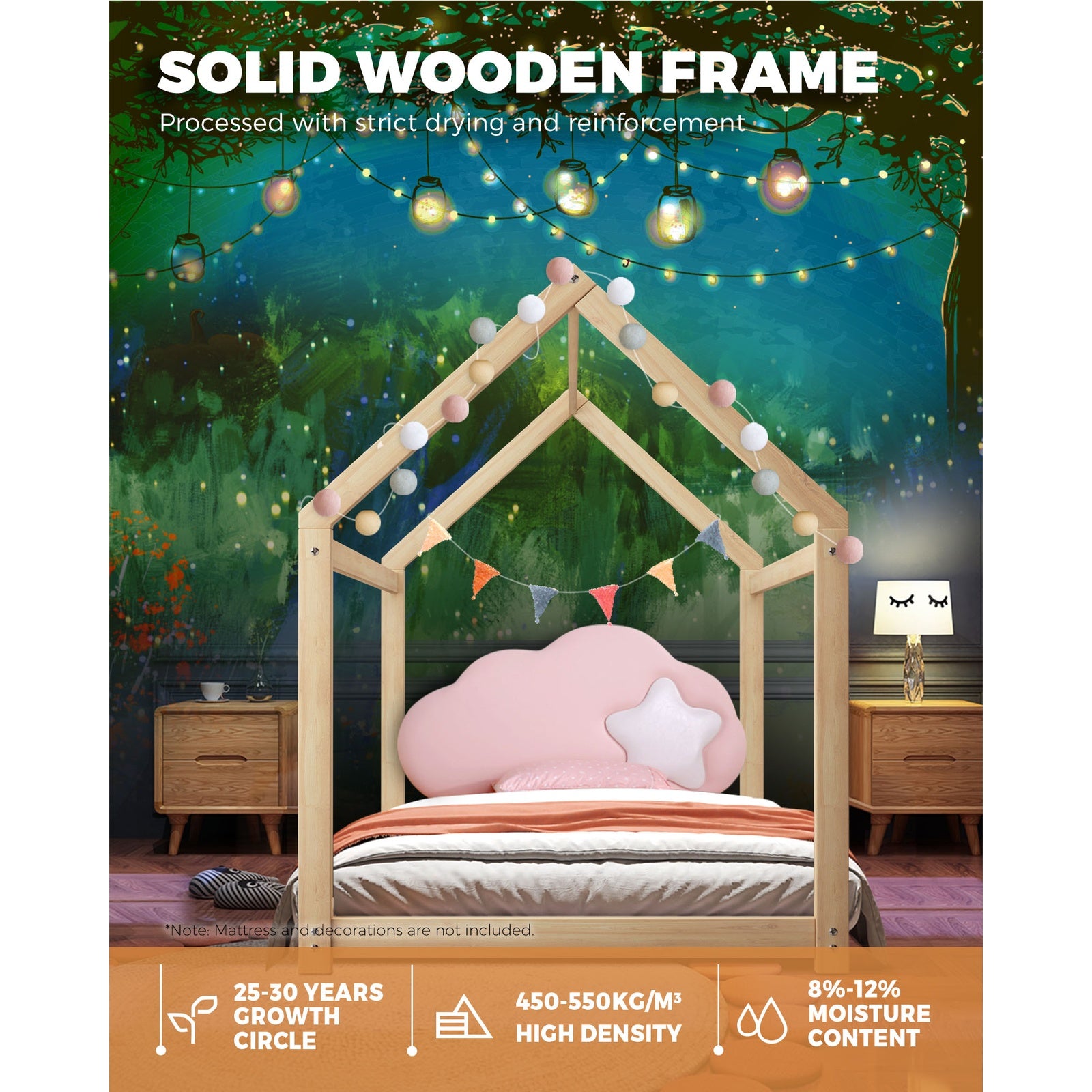 Oikiture Wooden Bed Frame Single Wood Mattress Base Pine Timber Platform - Sunyee