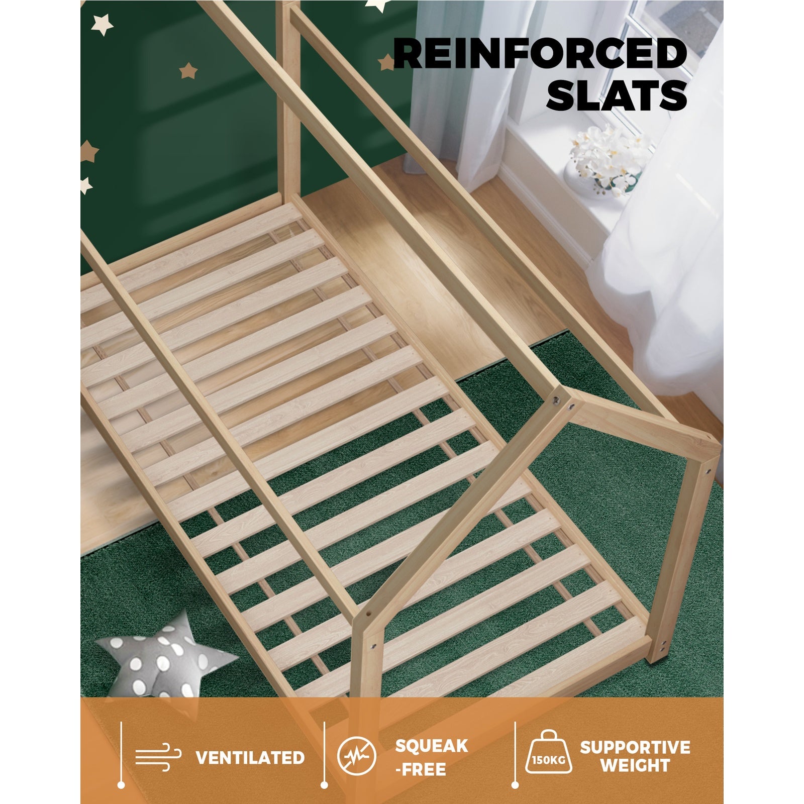 Oikiture Wooden Bed Frame Single Wood Mattress Base Pine Timber Platform - Sunyee