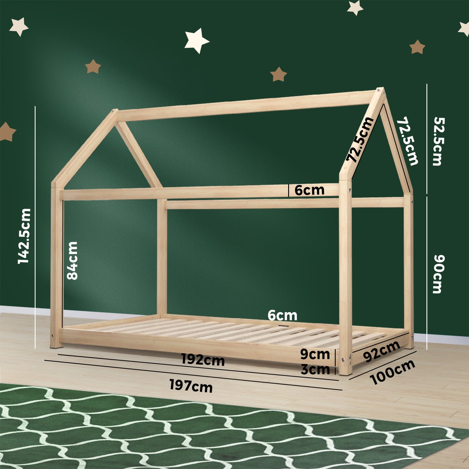 Oikiture Wooden Bed Frame Single Wood Mattress Base Pine Timber Platform - Sunyee