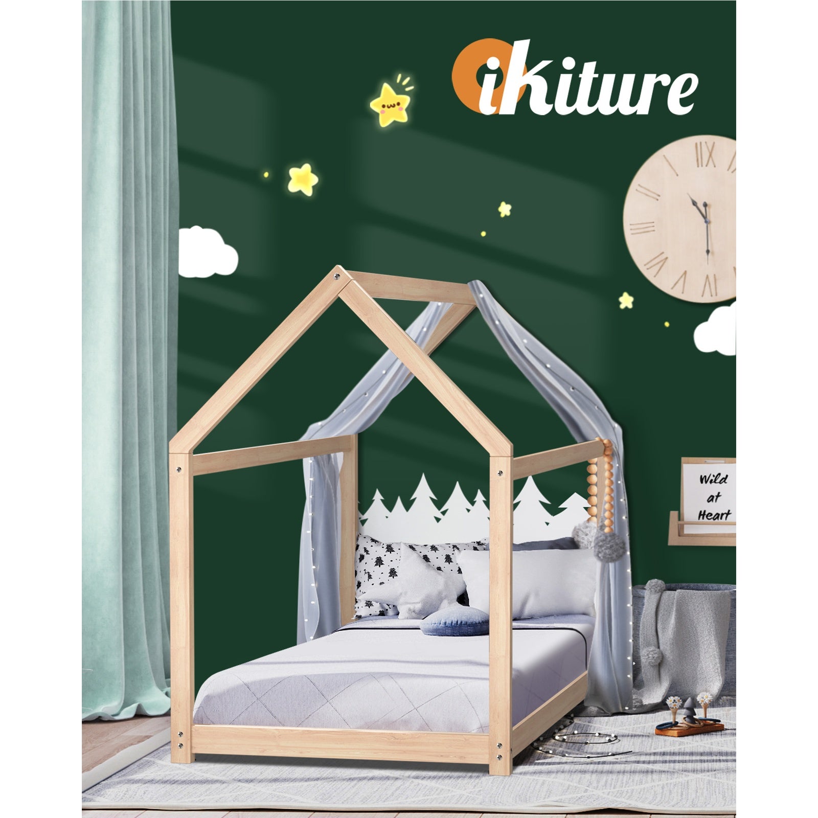 Oikiture Wooden Bed Frame Single Wood Mattress Base Pine Timber Platform - Sunyee