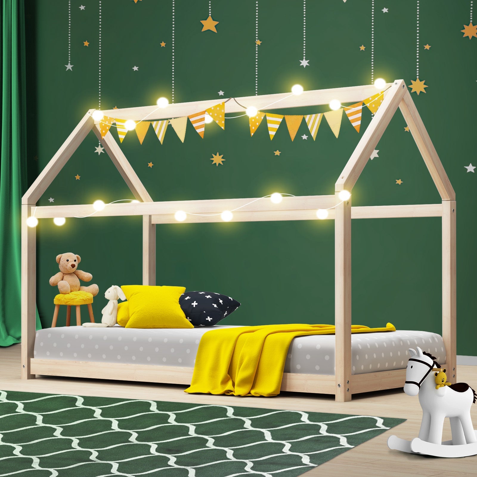 Oikiture Wooden Bed Frame Single Wood Mattress Base Pine Timber Platform - Sunyee