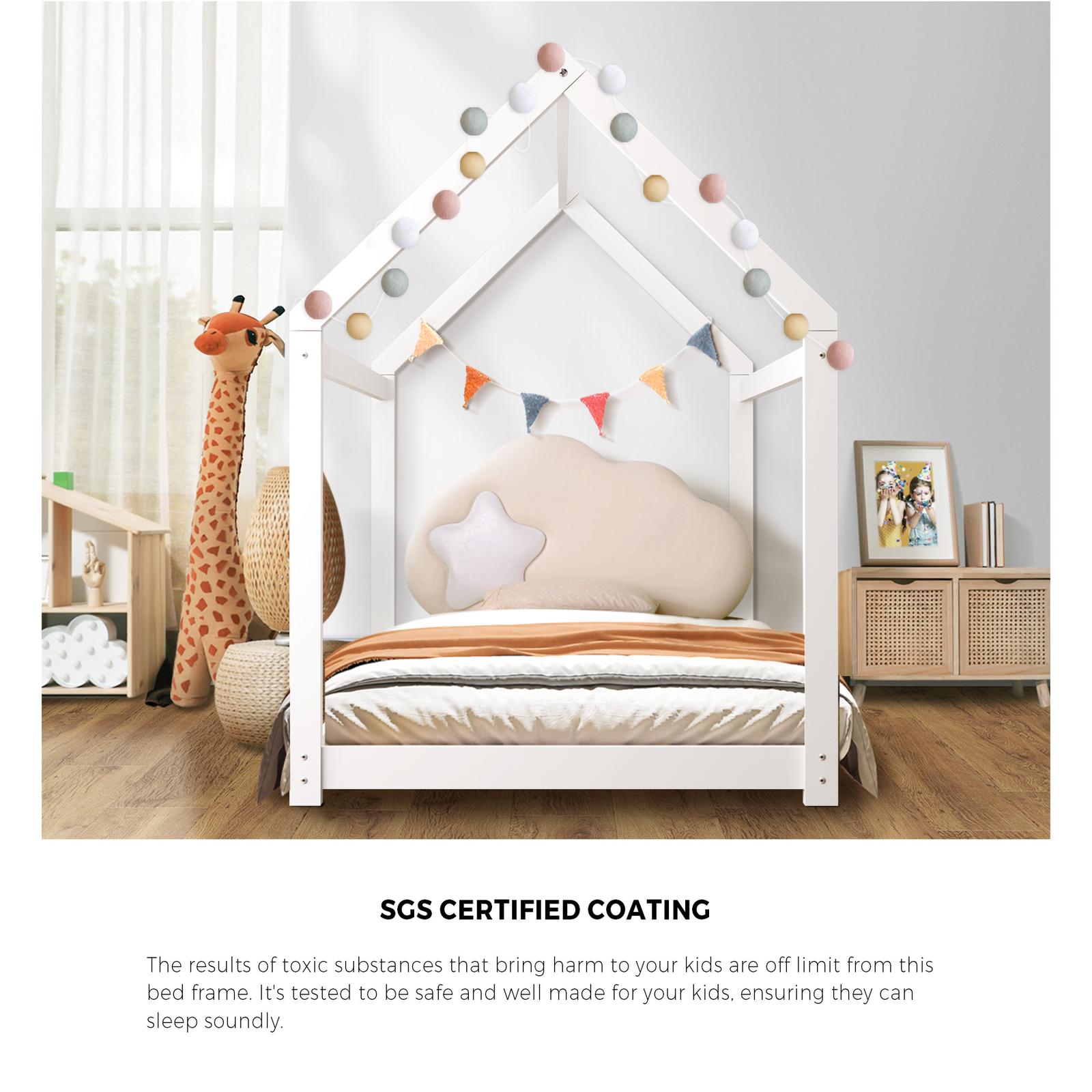 Oikiture Kids Bed Frame With Single Mattress Set House Style White - Sunyee