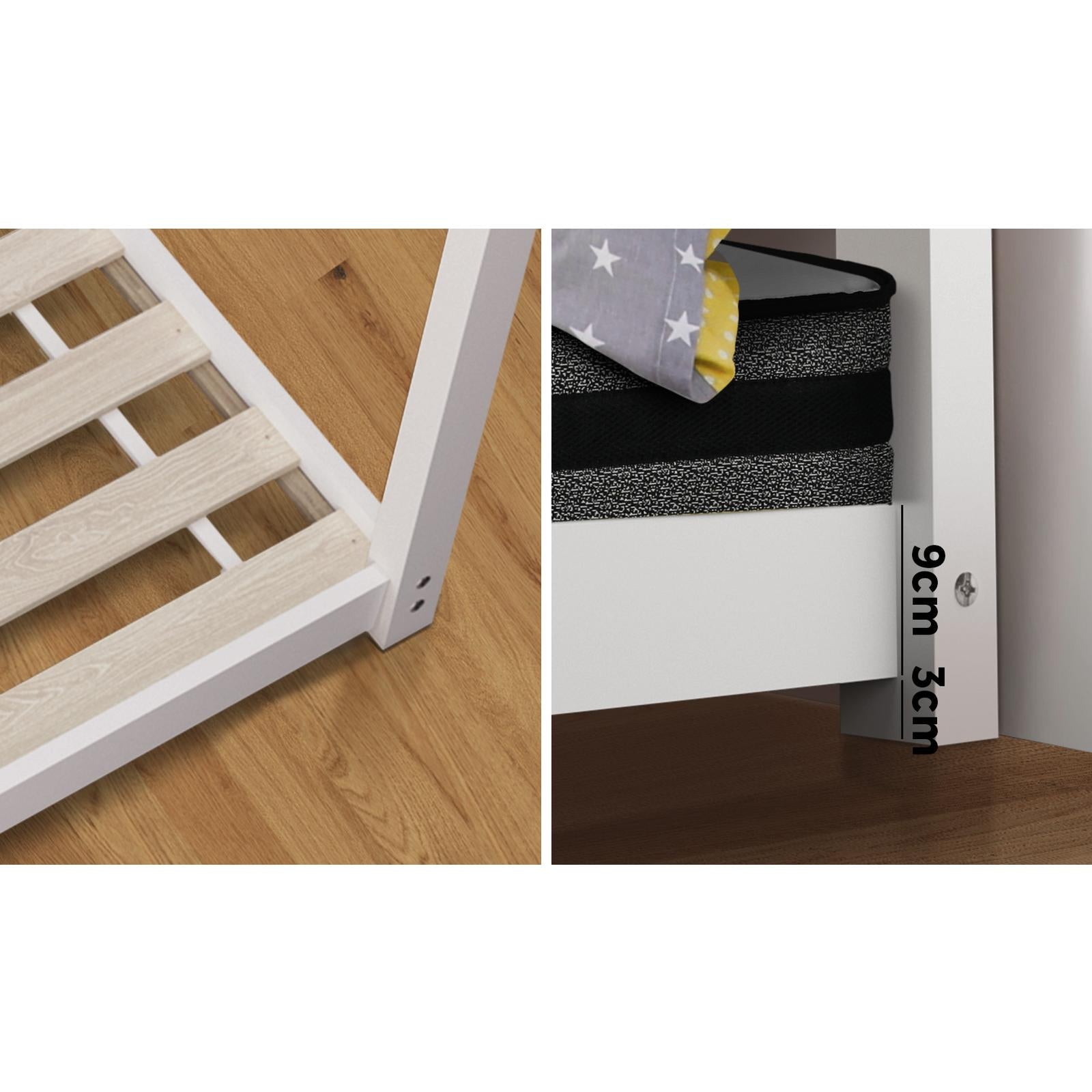 Oikiture Kids Bed Frame With Single Mattress Set House Style White - Sunyee