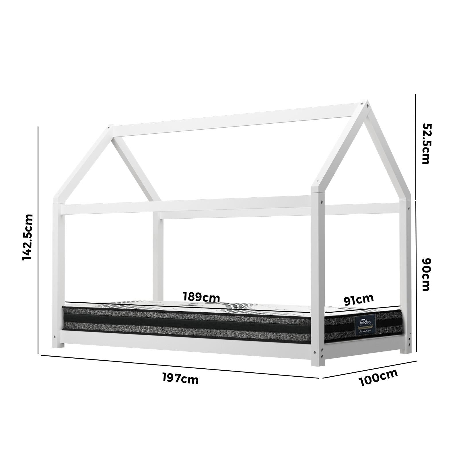Oikiture Kids Bed Frame With Single Mattress Set House Style White - Sunyee