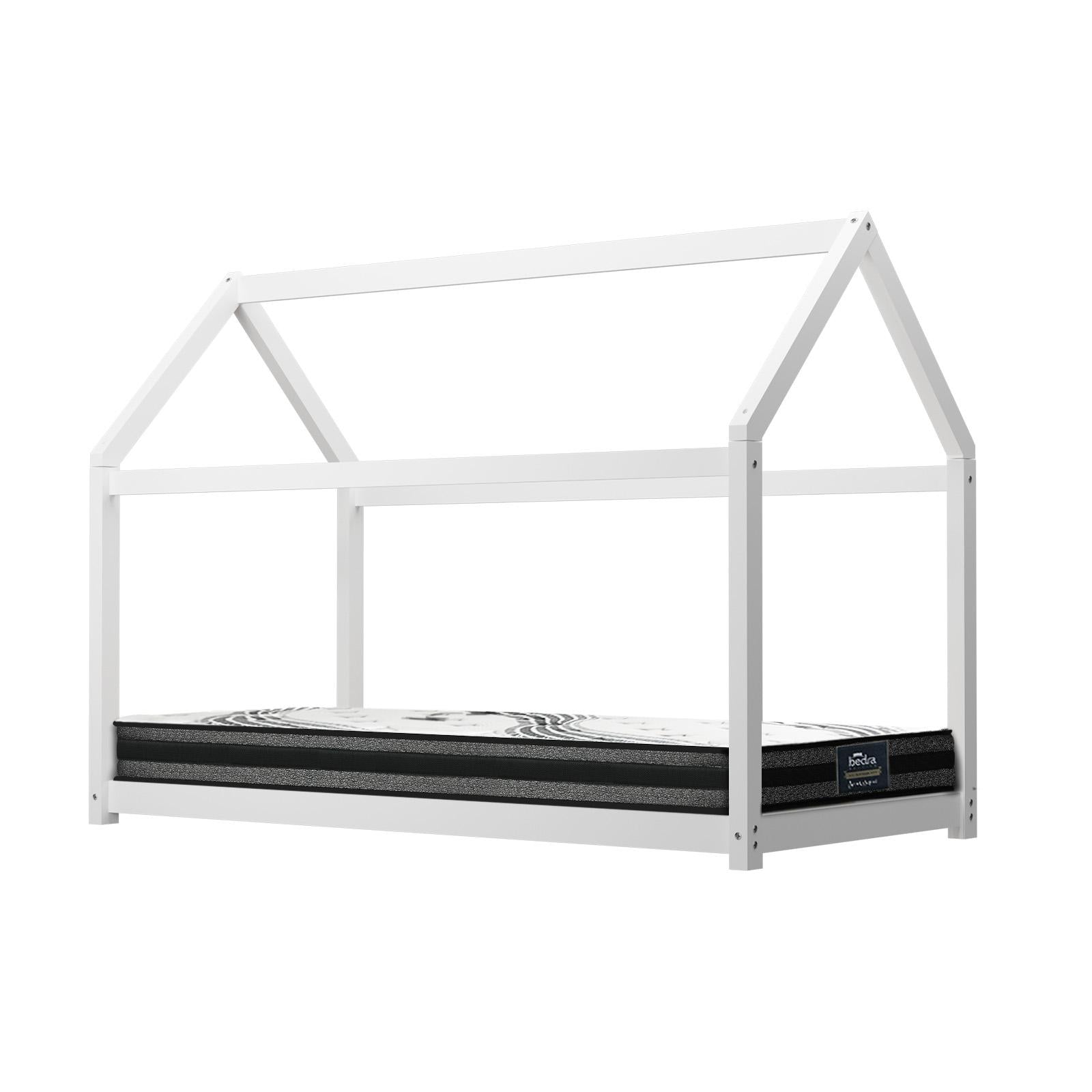 Oikiture Kids Bed Frame With Single Mattress Set House Style White - Sunyee