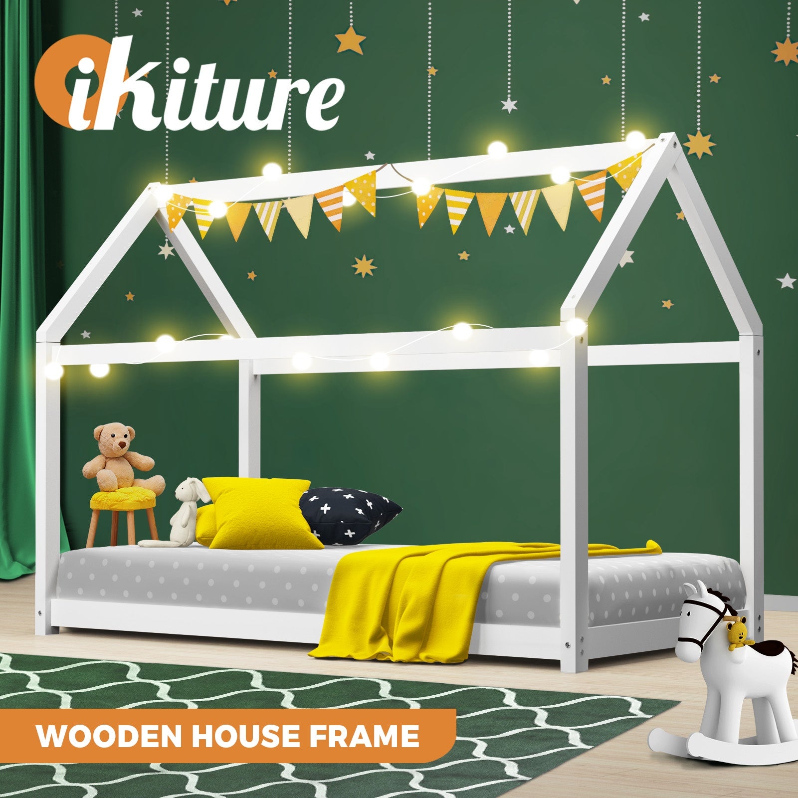 Oikiture Bed Frame Single Wooden Timber House Frame Wood Mattress Base Platform