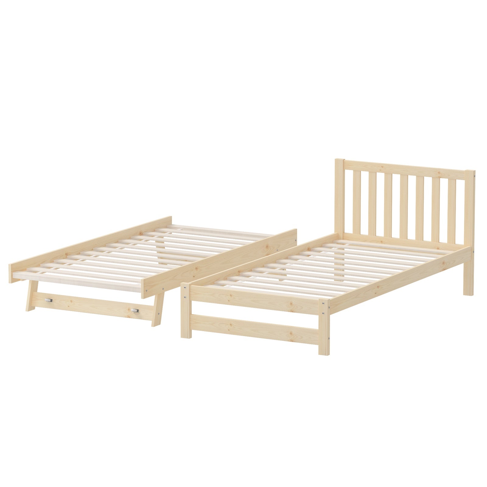Oikiture Trundle Kids Bed Frame Single Wooden Timber Hidden Dual Beds Natural - Sunyee