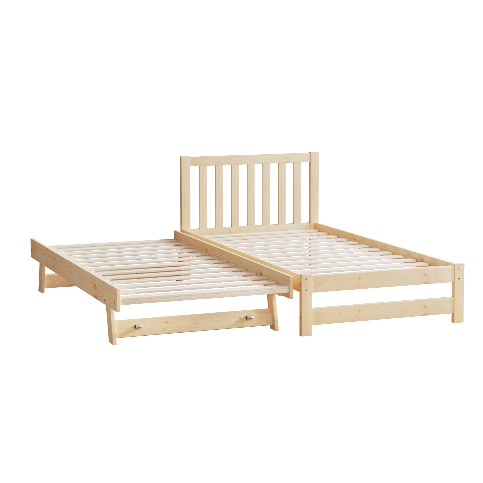 Oikiture Trundle Kids Bed Frame Single Wooden Timber Hidden Dual Beds Natural - Sunyee
