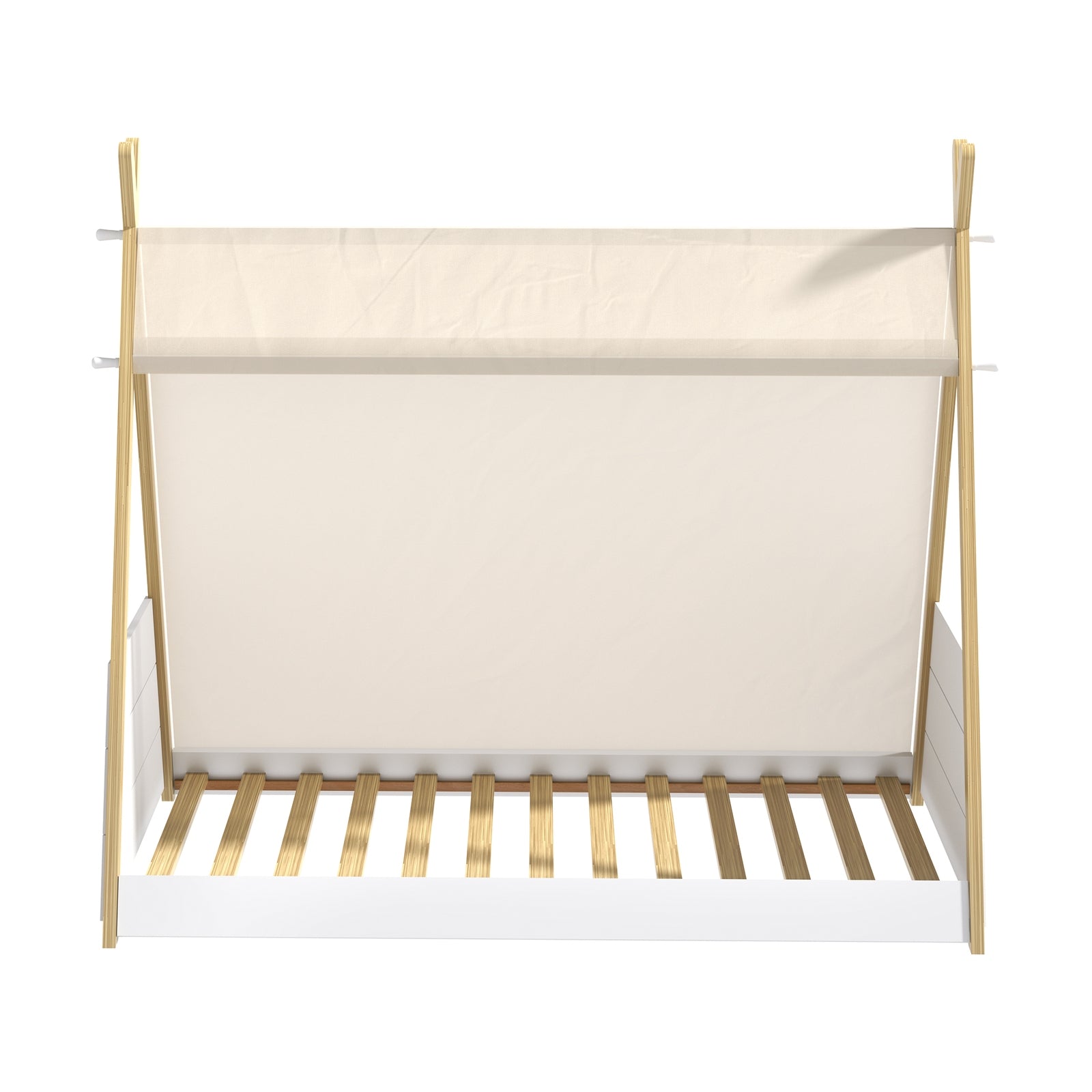 Oikiture Kids Bed Frame Wooden Timber Single Canvas Teepee Bed Frame Platform - Sunyee