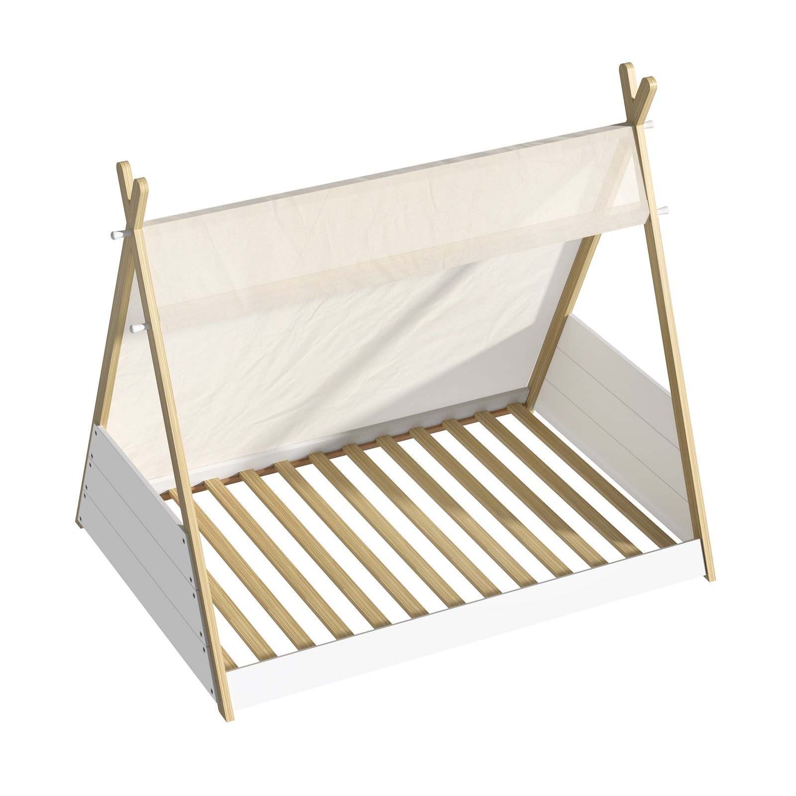 Oikiture Kids Bed Frame Wooden Timber Single Canvas Teepee Bed Frame Platform - Sunyee