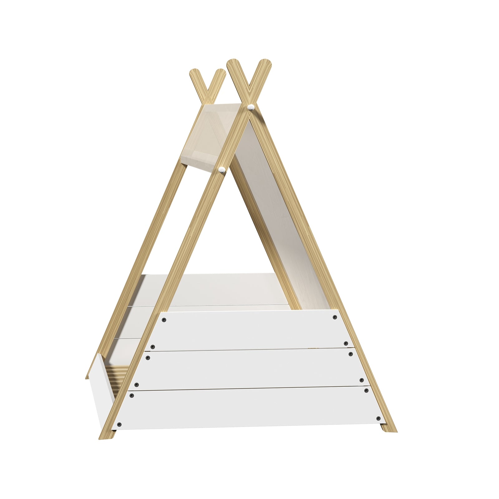 Oikiture Kids Bed Frame Wooden Timber Single Canvas Teepee Bed Frame Platform - Sunyee
