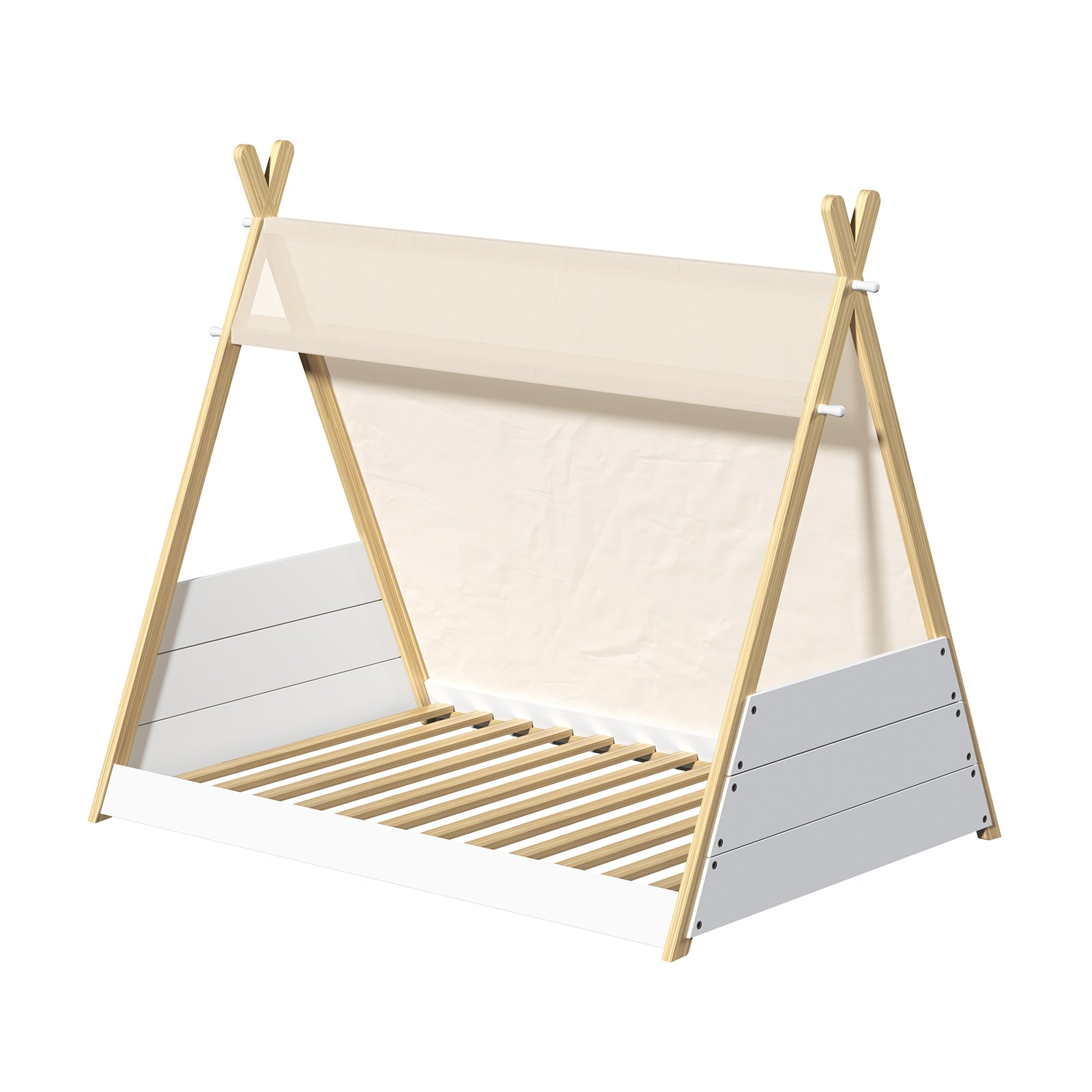 Oikiture Kids Bed Frame Wooden Timber Single Canvas Teepee Bed Frame Platform - Sunyee