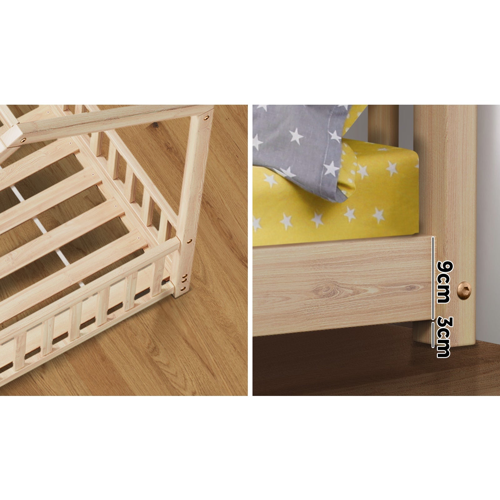 Oikiture Kids Wooden Bed Frame House Beds Platform Double Natural Timber Pine - Sunyee
