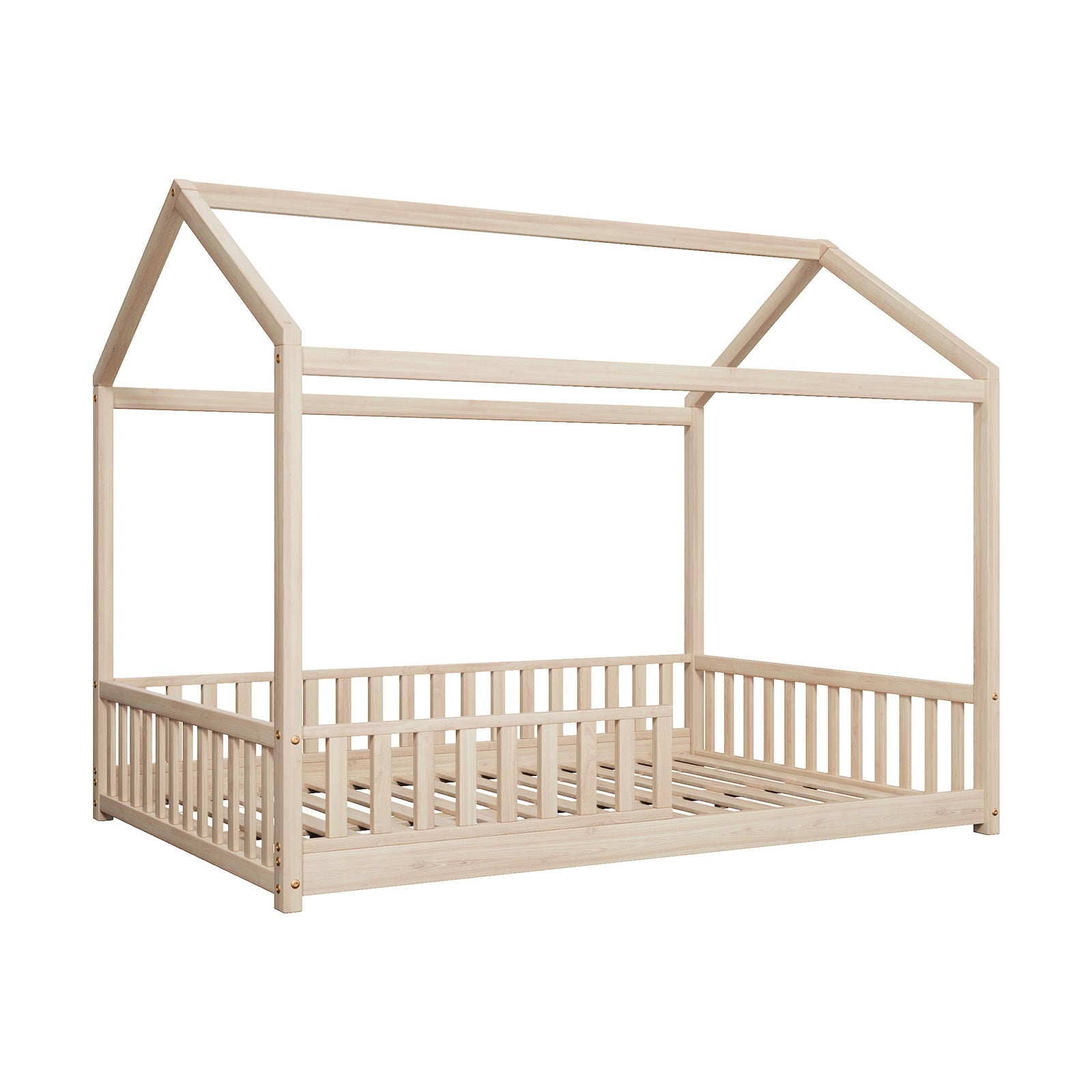 Oikiture Kids Wooden Bed Frame House Beds Platform Double Natural Timber Pine - Sunyee