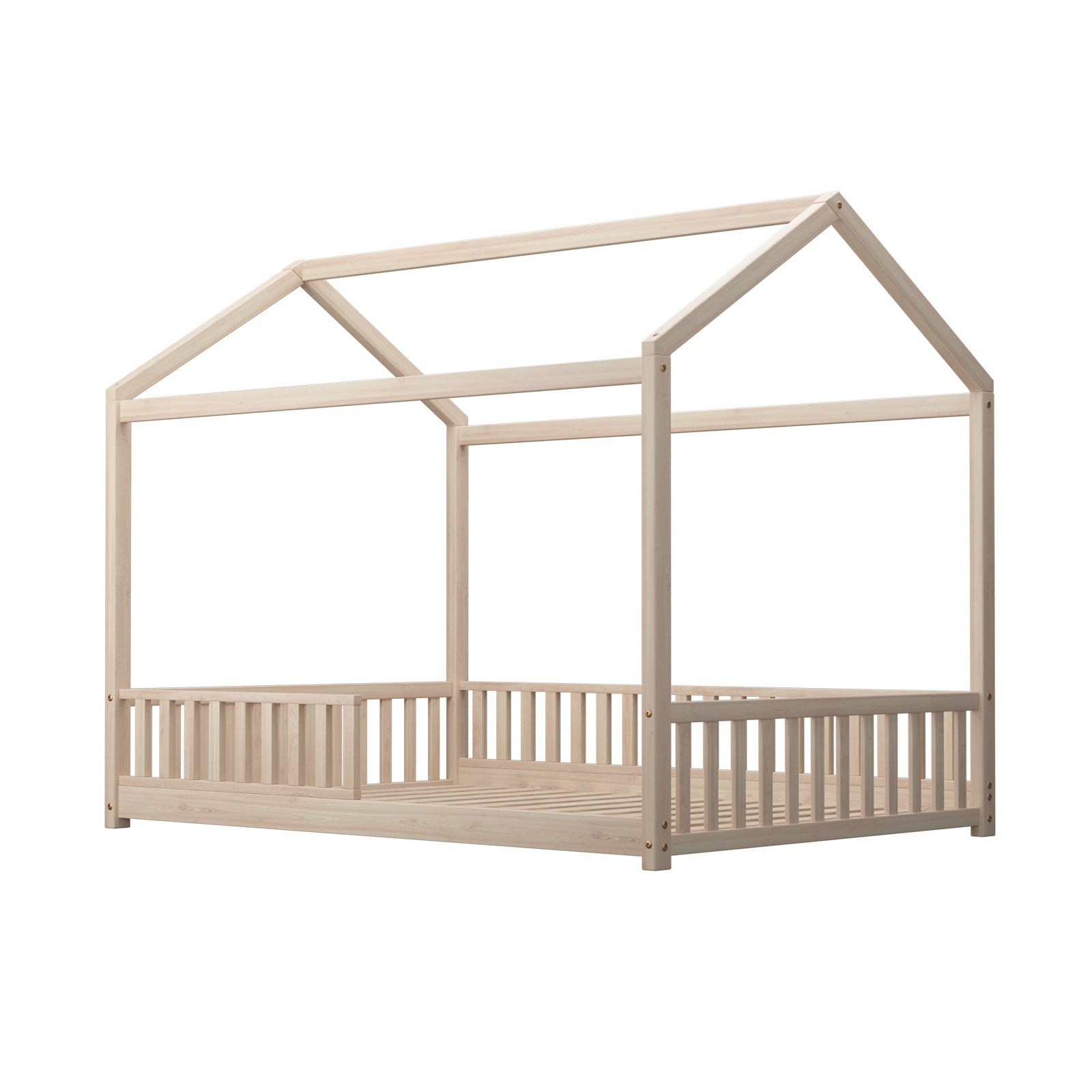 Oikiture Kids Wooden Bed Frame House Beds Platform Double Natural Timber Pine - Sunyee