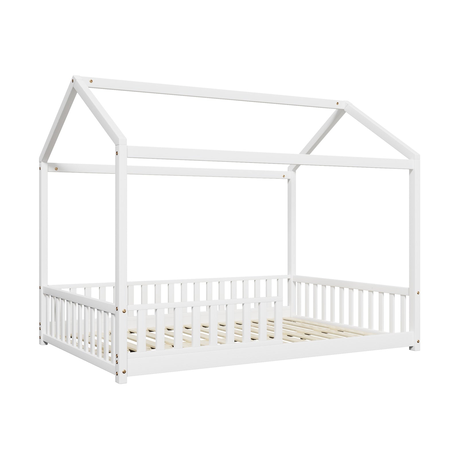 Oikiture Kids Wooden Bed Frame House Beds Platform Double White Timber Pine - Sunyee