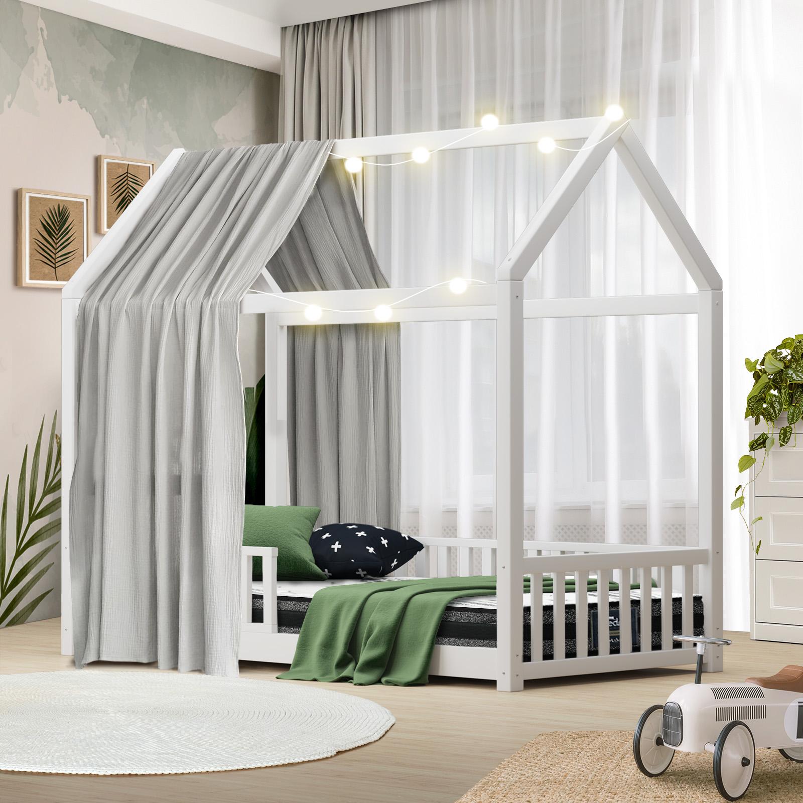 Oikiture Kids Bed Frame With Single Mattress Set House Frame White - Sunyee