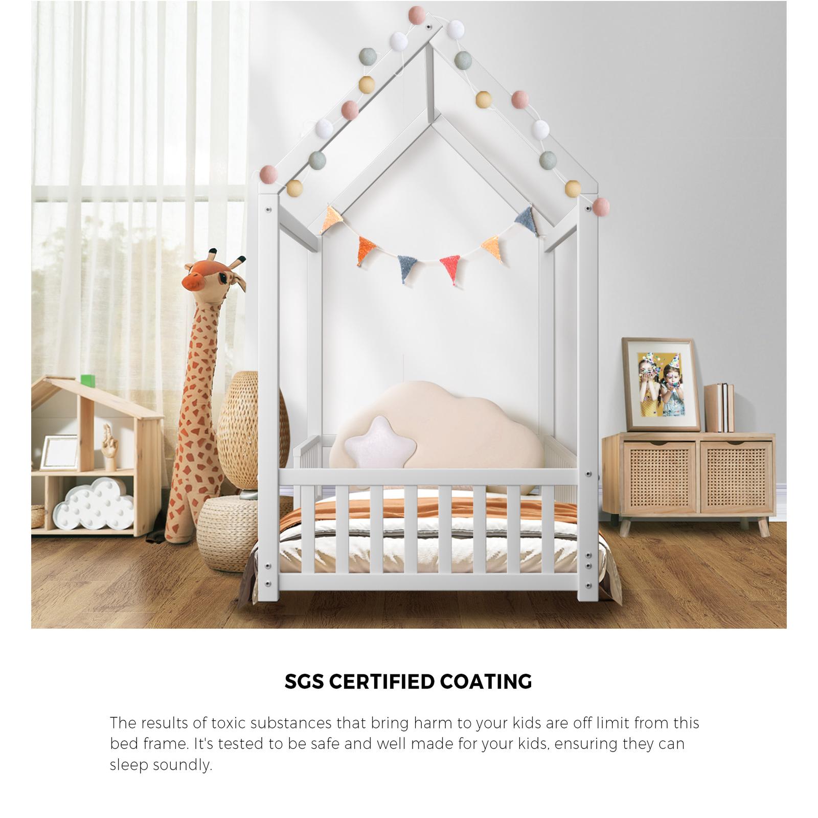 Oikiture Kids Bed Frame With Single Mattress Set House Frame White - Sunyee