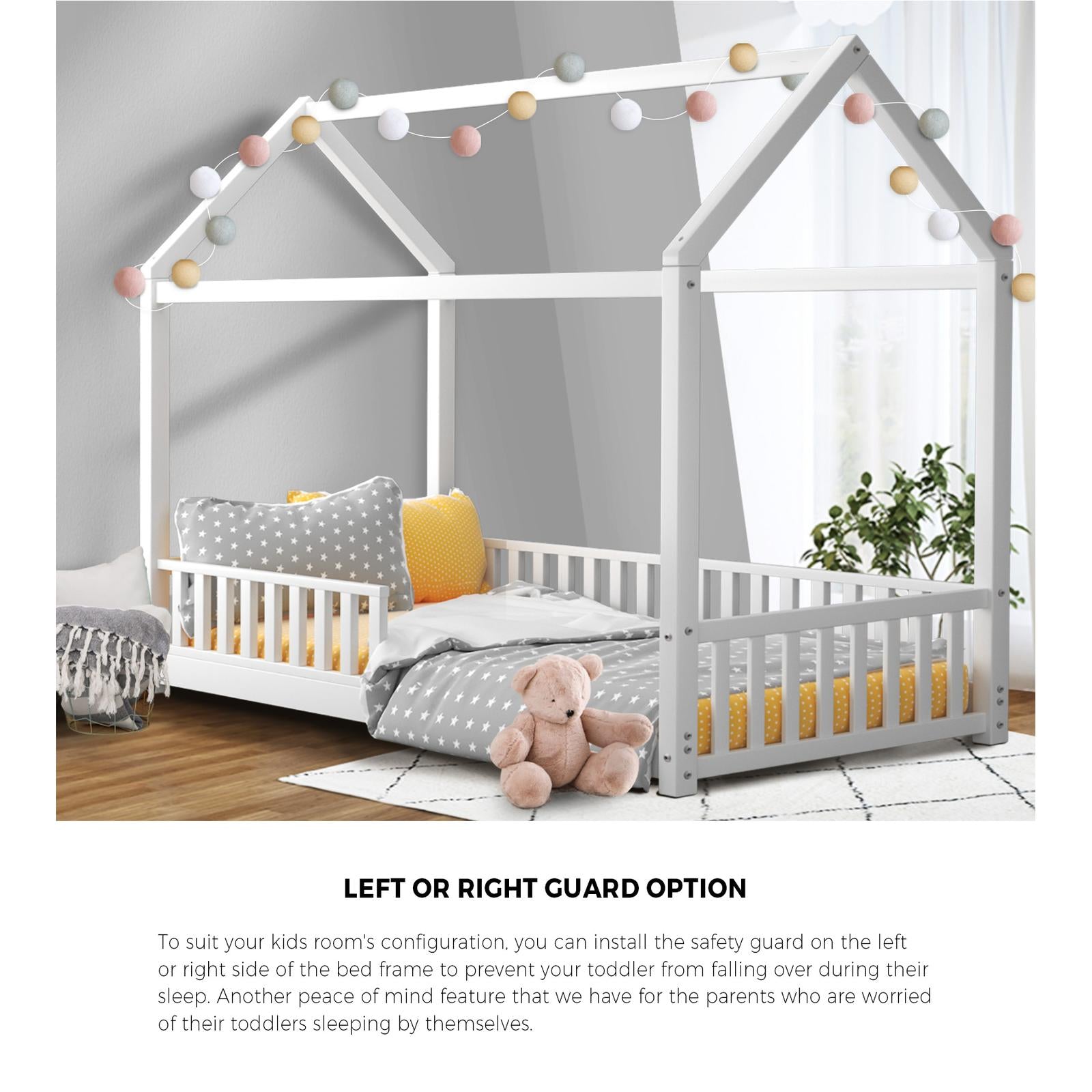 Oikiture Kids Bed Frame With Single Mattress Set House Frame White - Sunyee