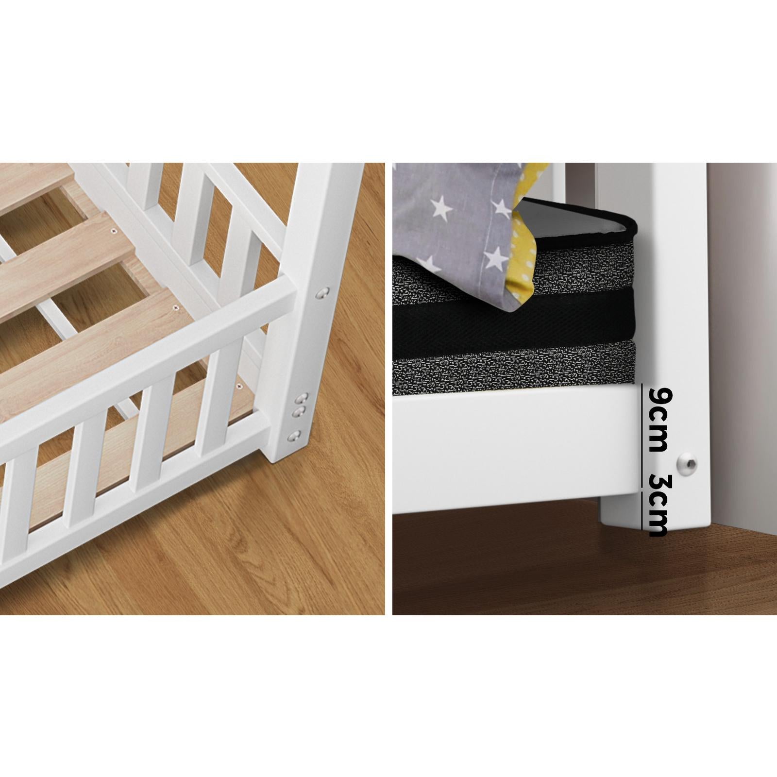 Oikiture Kids Bed Frame With Single Mattress Set House Frame White - Sunyee