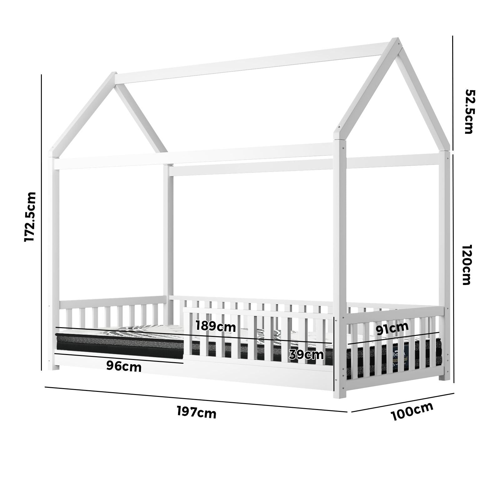 Oikiture Kids Bed Frame With Single Mattress Set House Frame White - Sunyee
