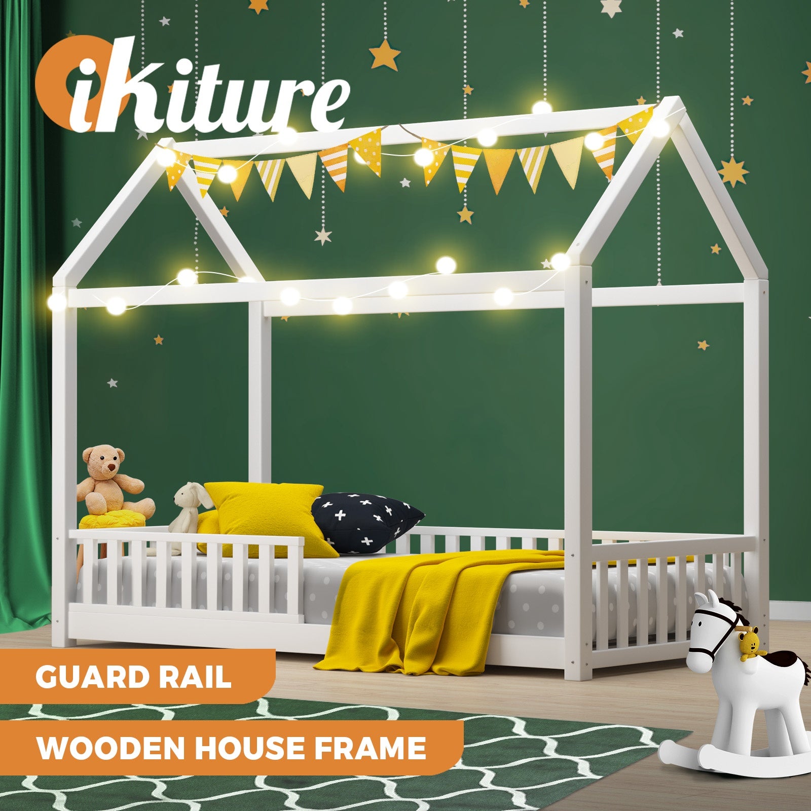 Oikiture Bed Frame Single Wooden Timber House Frame Wood Mattress Base Platform