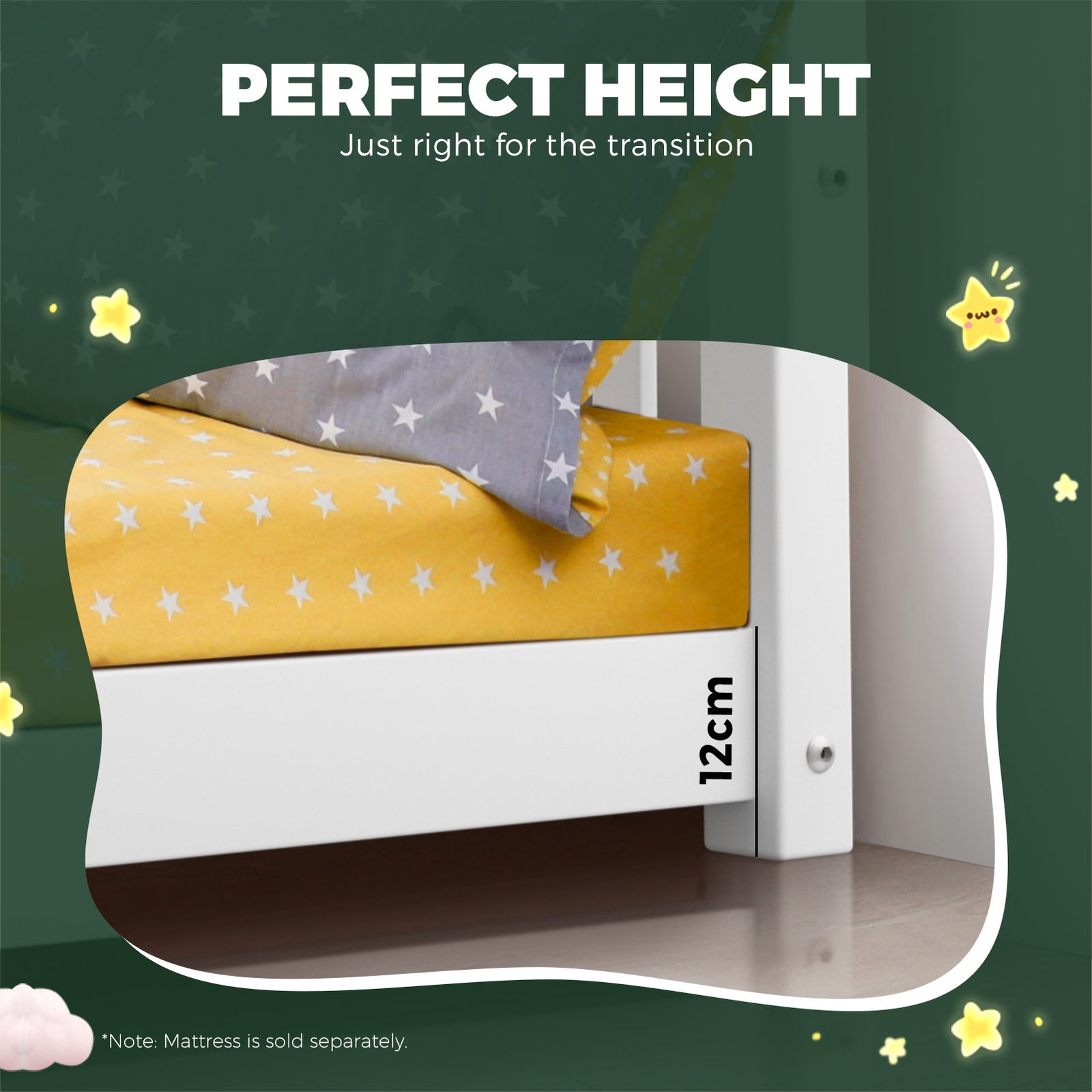 Oikiture Bed Frame Wooden Single Timber House Frame Mattress Base White - Sunyee