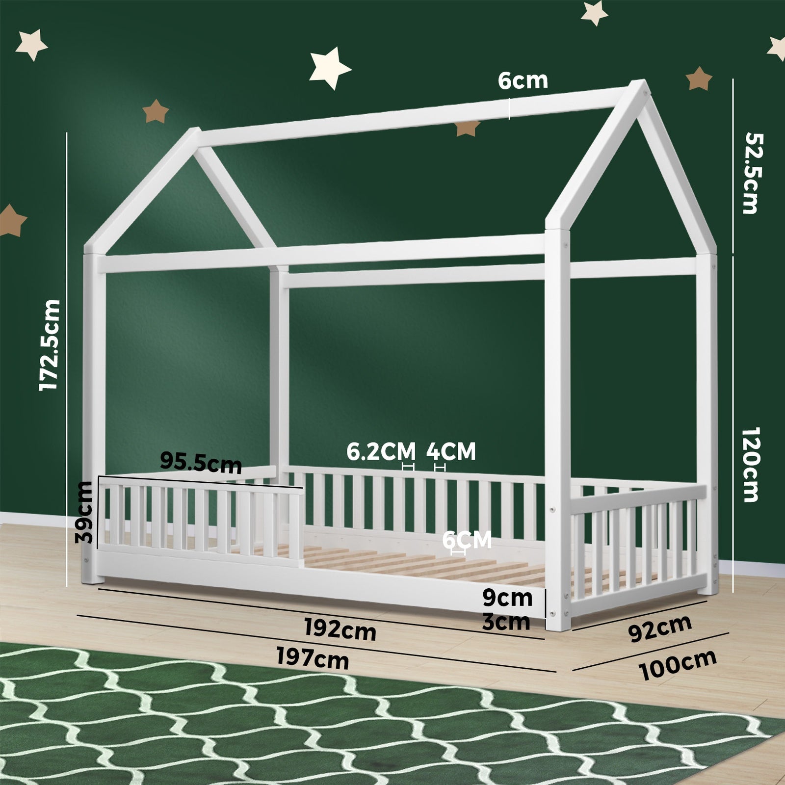 Oikiture Bed Frame Wooden Single Timber House Frame Mattress Base White - Sunyee
