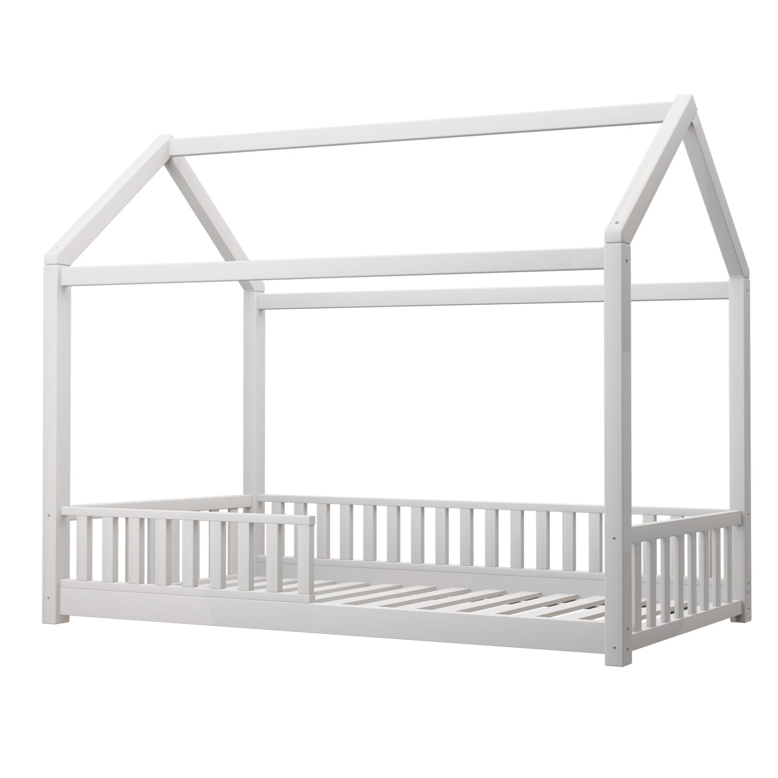 Oikiture Bed Frame Wooden Single Timber House Frame Mattress Base White - Sunyee