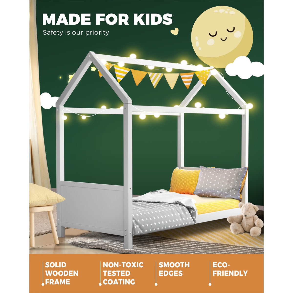 Oikiture Bed Frame Single Wooden Timber House Bedframe Mattress Base P