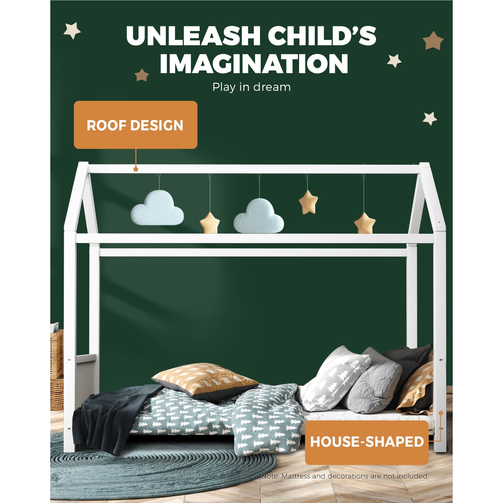 Oikiture Bed Frame Single Wooden Timber House Bedframe Mattress Base Platform