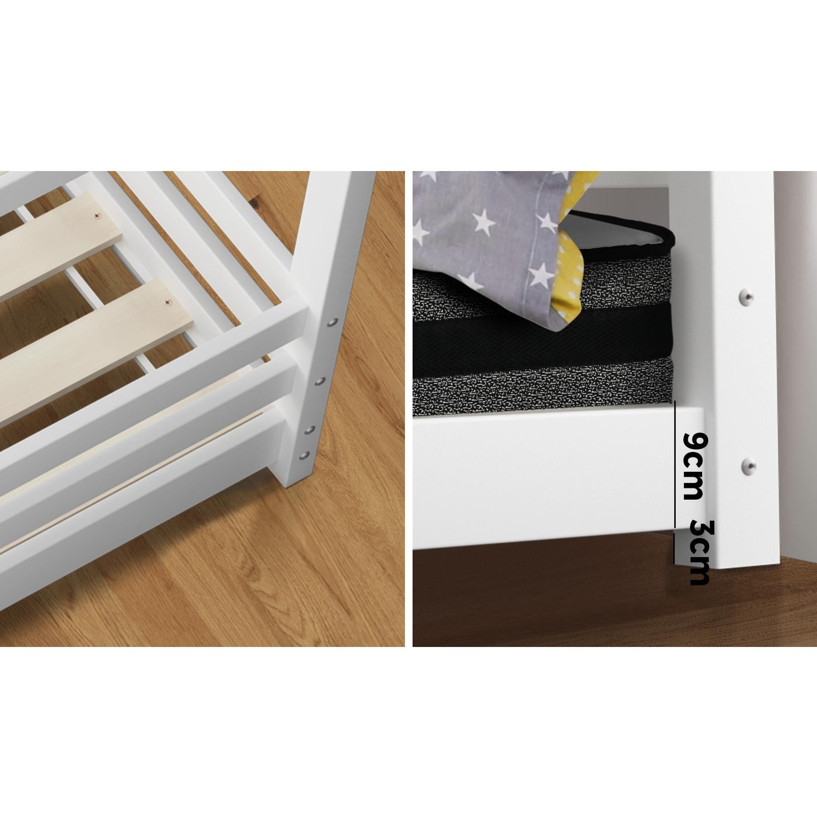 Oikiture Kids Bed Frame With Single Mattress Set White - Sunyee