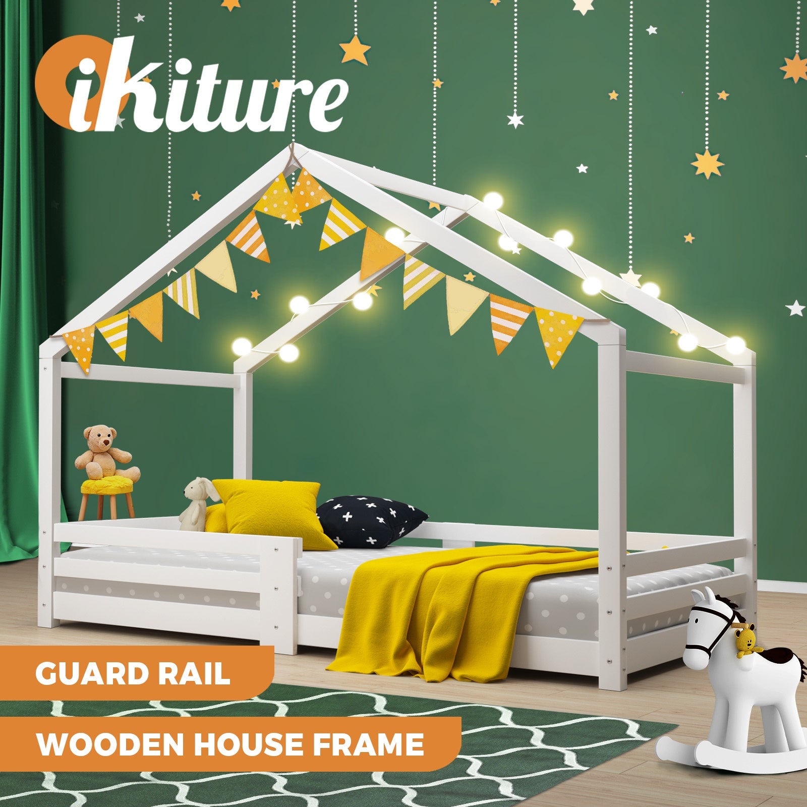 Oikiture Bed Frame Single Wooden Timber House Frame Wood Mattress Base Platform