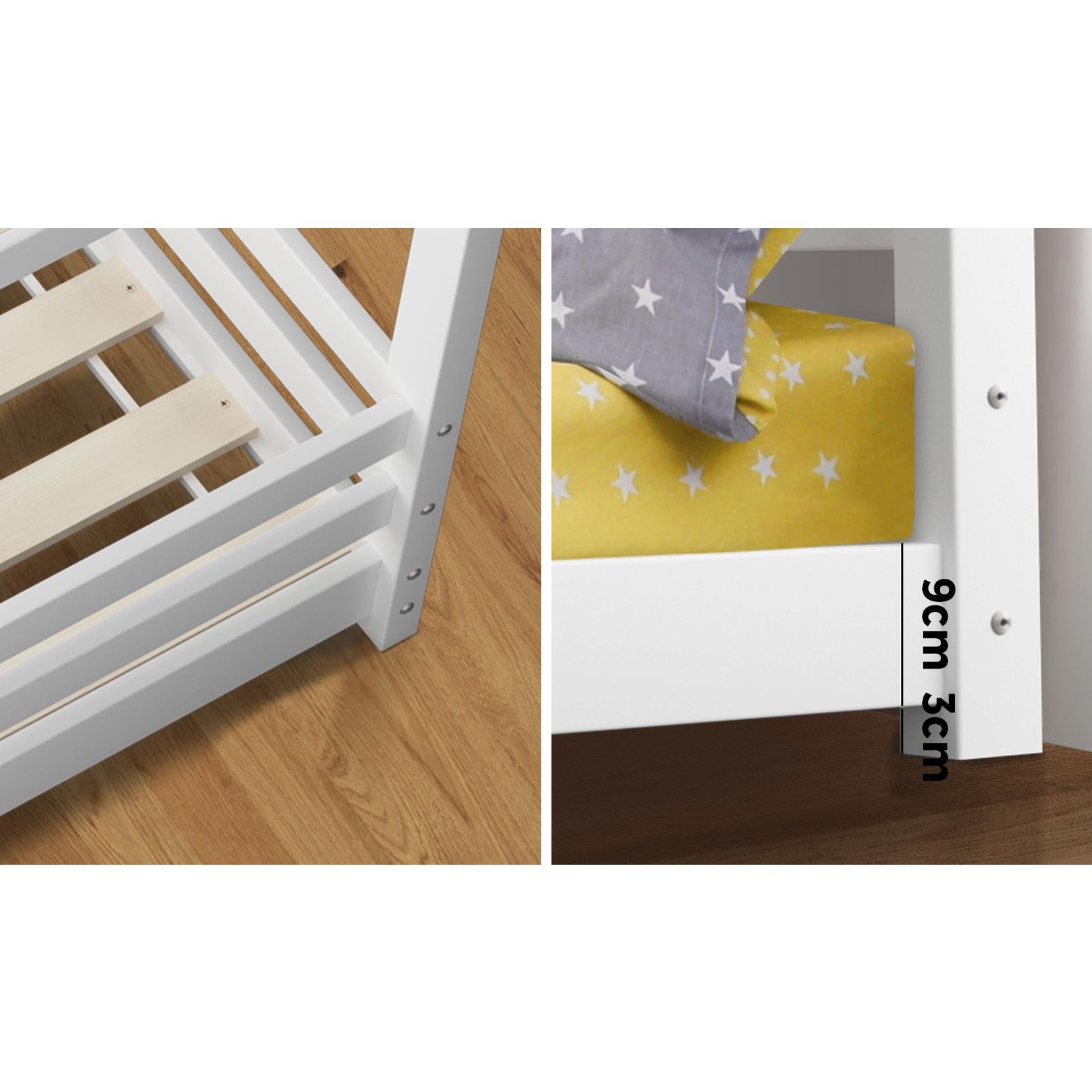 Oikiture Bed Frame Single Wooden House Bedframe Mattress Base Timber Platform