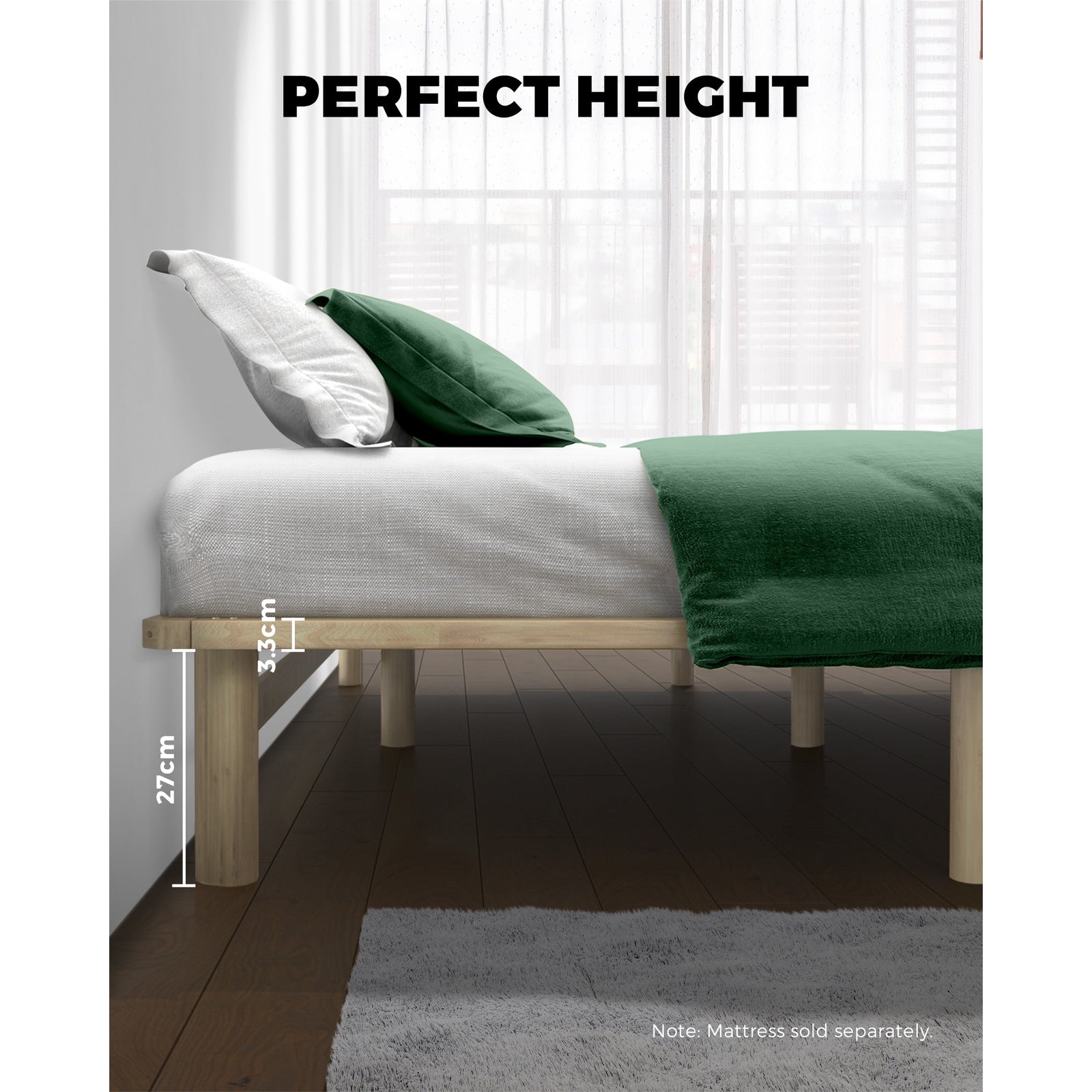 Oikiture Bed Frame Queen King Single Double Wooden Mattress Base Platform Timber - Sunyee