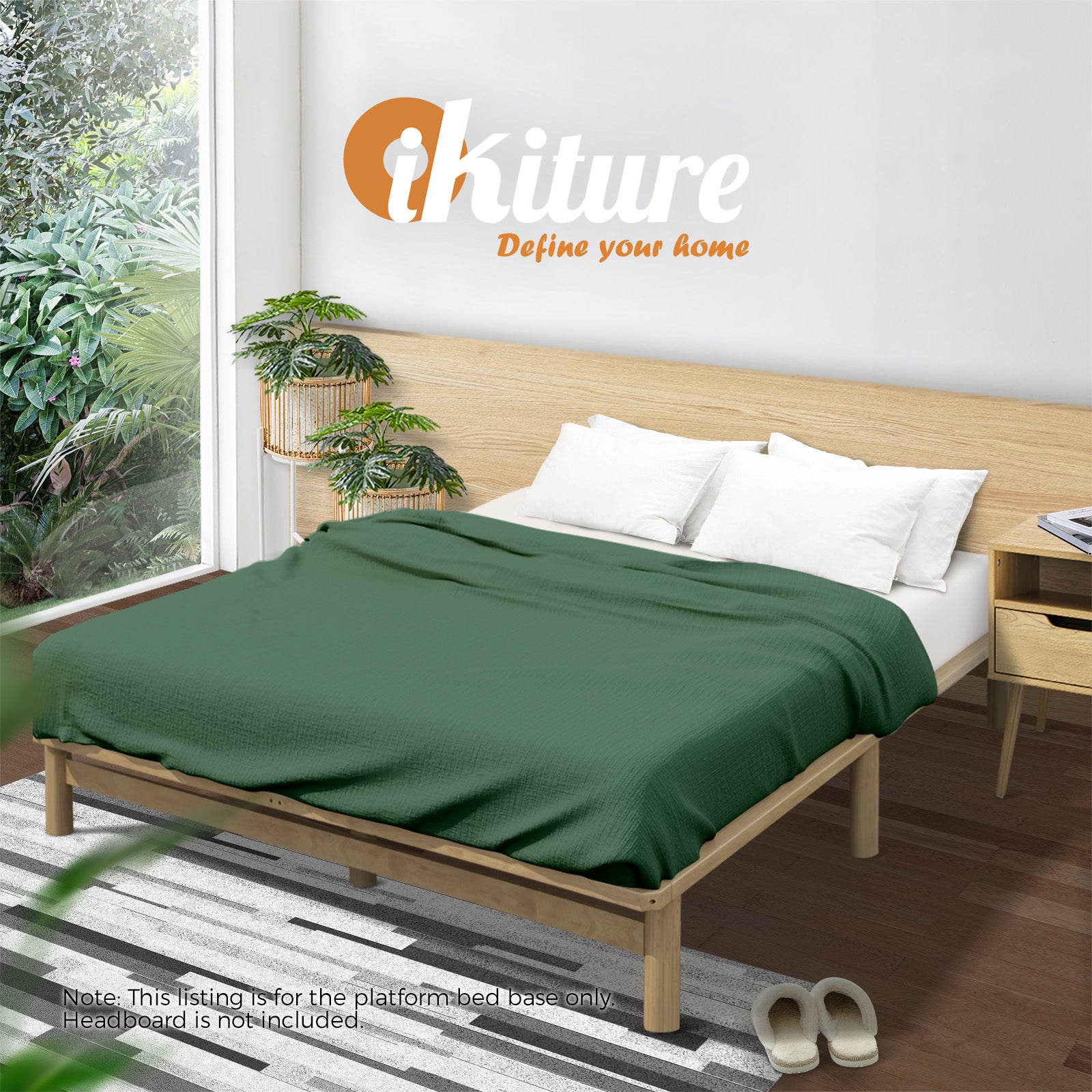 Oikiture Bed Frame Queen King Single Double Wooden Mattress Base Platform Timber - Sunyee