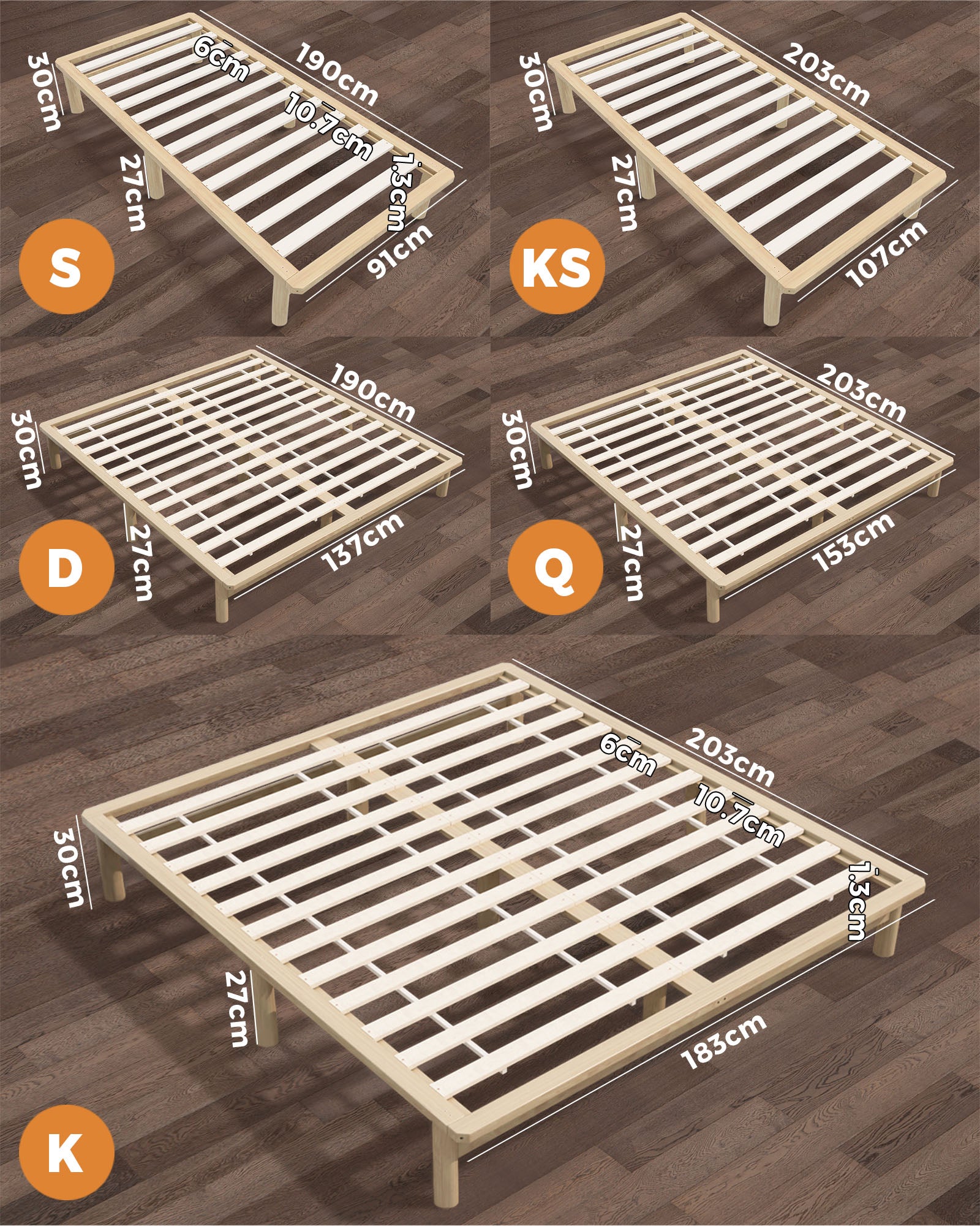 Oikiture Bed Frame Queen King Single Double Wooden Mattress Base Platform Timber - Sunyee