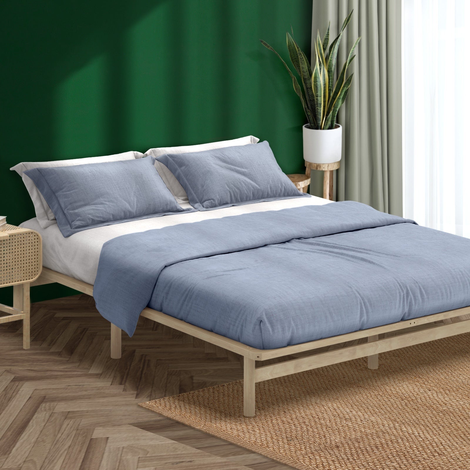Oikiture Bed Frame Queen King Single Double Wooden Mattress Base Platform Timber - Sunyee