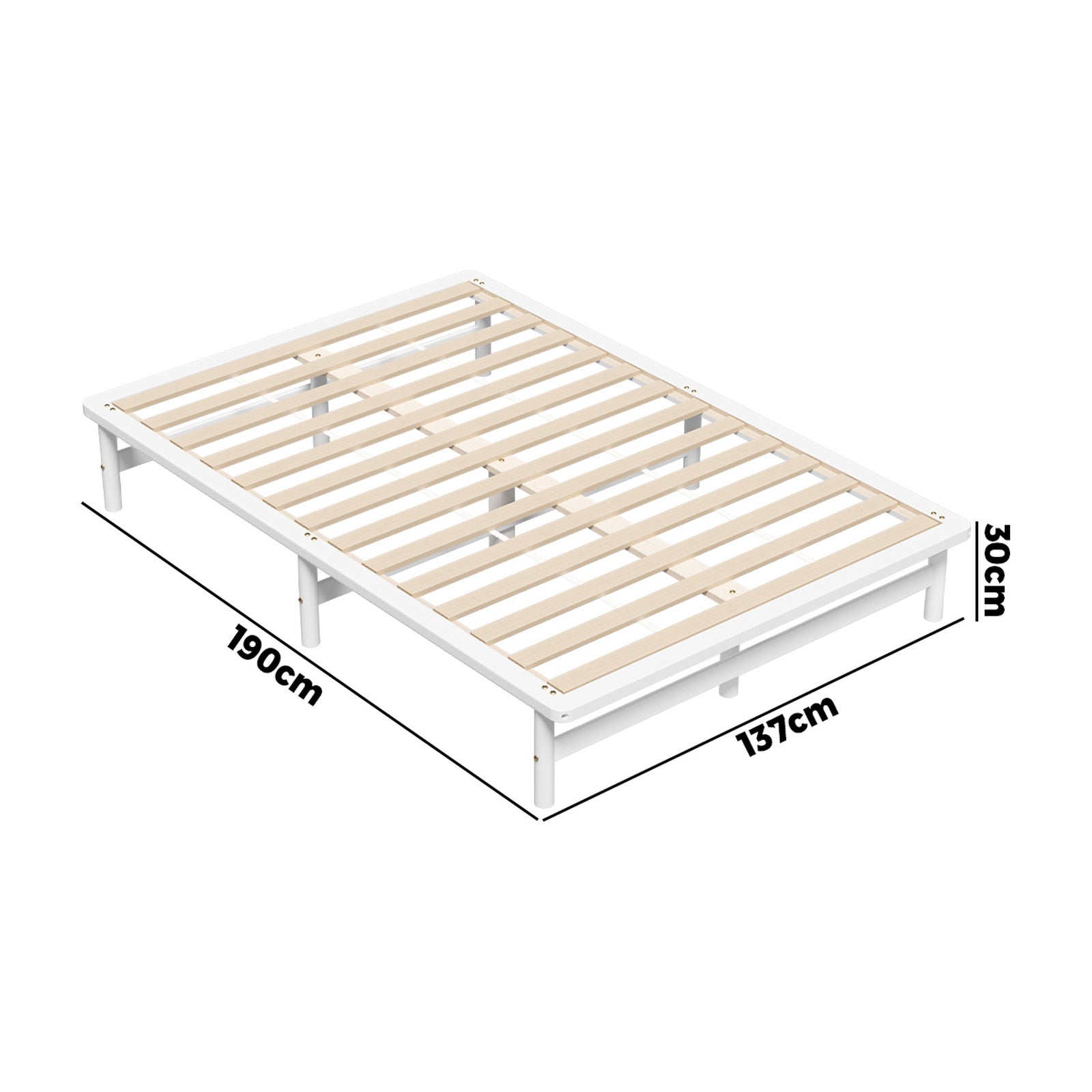 Oikiture Double Wooden Bed Frame Base Platform Solid Pine Timber Beds White - Sunyee