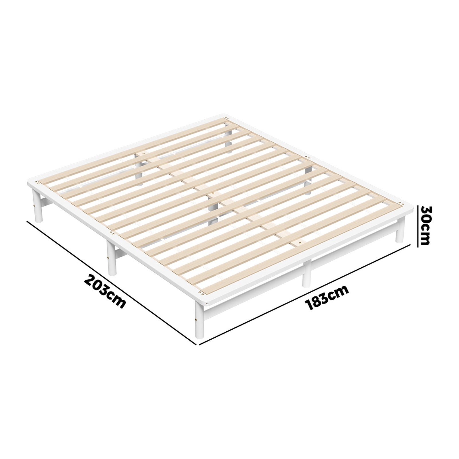 Oikiture Wooden Bed Frame King Size Base Platform Beds Solid Pine Wood White - Sunyee