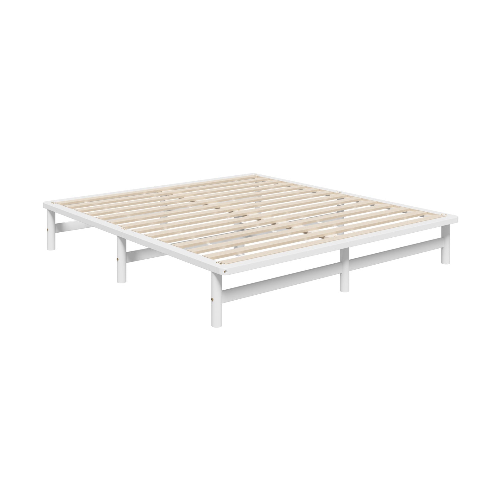 Oikiture Wooden Bed Frame King Size Base Platform Beds Solid Pine Wood White - Sunyee