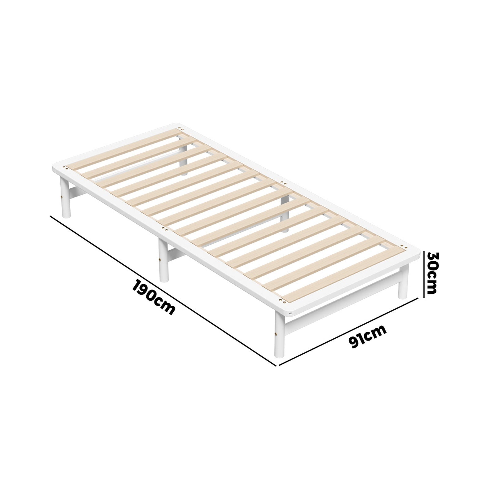Oikiture Wooden Bed Frame Single Beds Base Solid Pine Timber Platform White - Sunyee