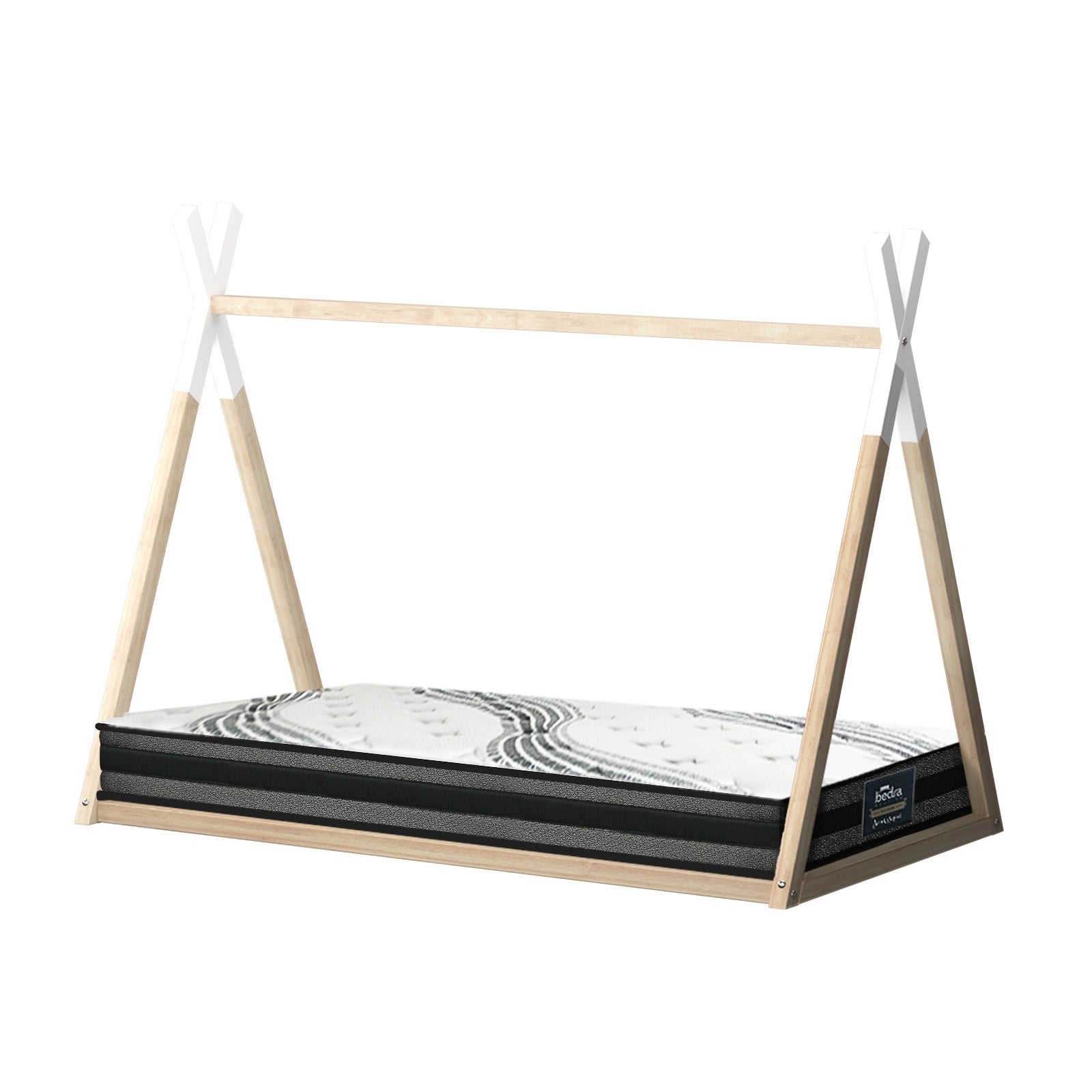 Oikiture Kids Bed Frame With Single Mattress Set Teepee House Style - Sunyee