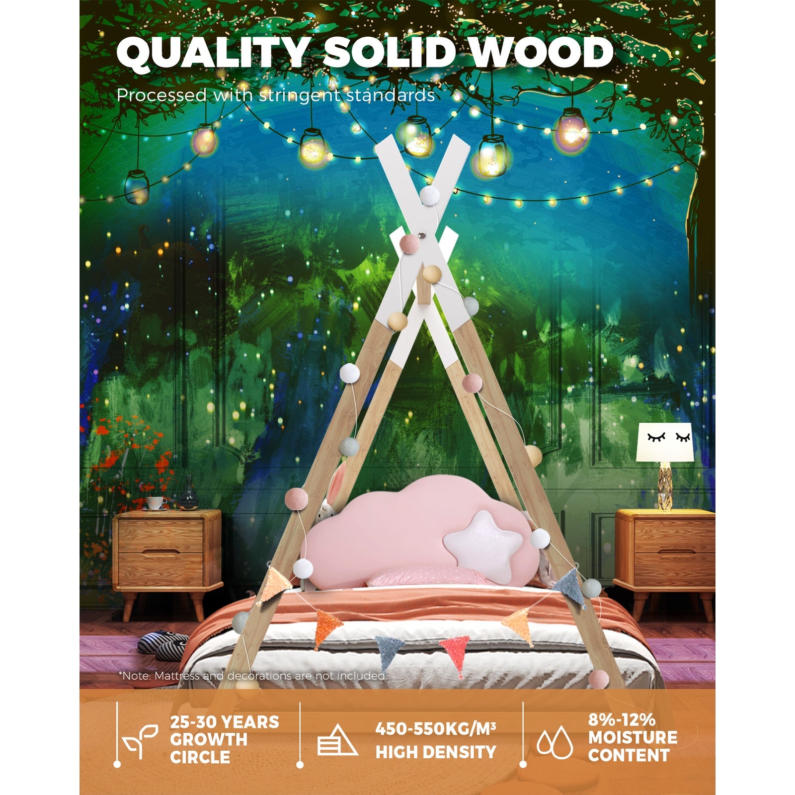 Oikiture Wooden Bed Frame Single Timber Teepee Bedframe Mattress Base Platform - Sunyee